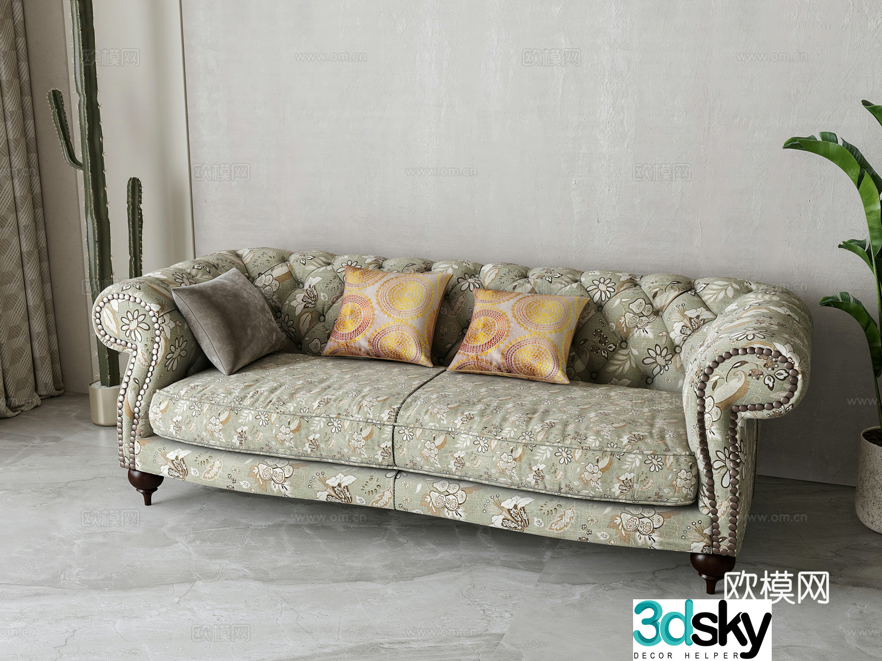 American double fabric sofa 3D model