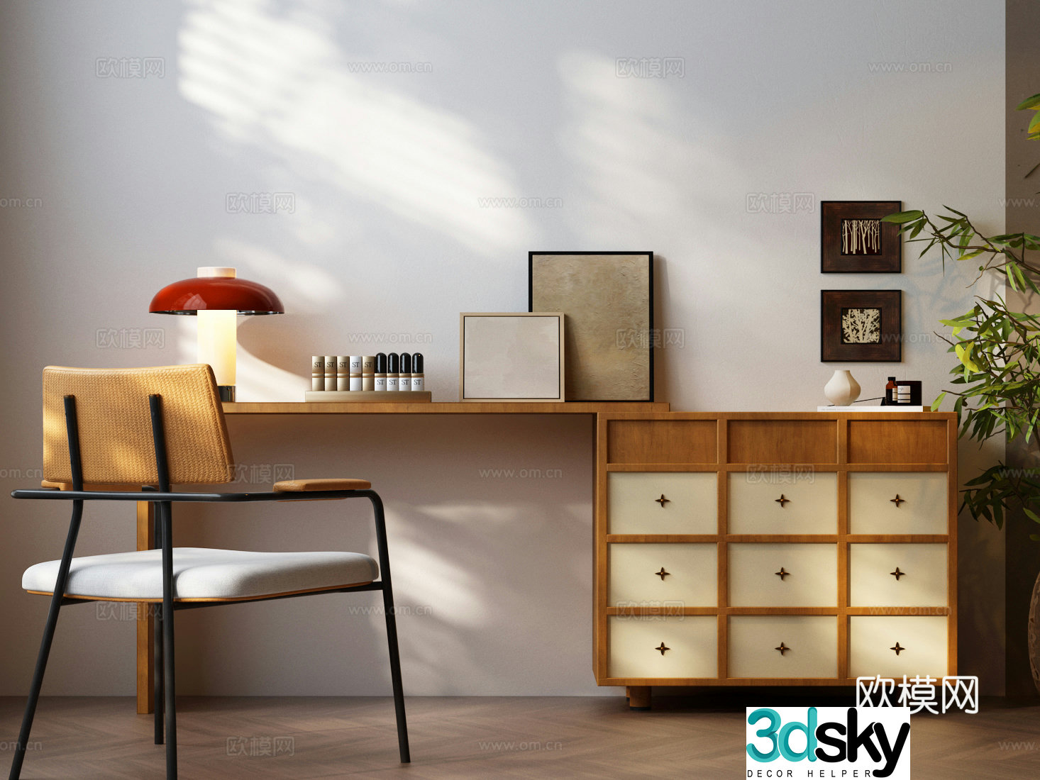 Modern dressing cabinet Modern dressing table Modern medieval dressing cabinet Modern medieval dressing table lamp 3d model
