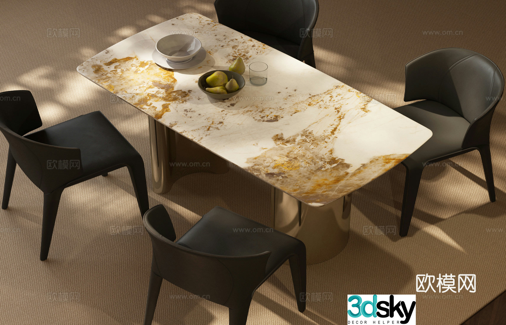 Modern Italian dining table and chair combination Italian luxury dining table and chair combination Italian dining table and chair combination Current 3D model