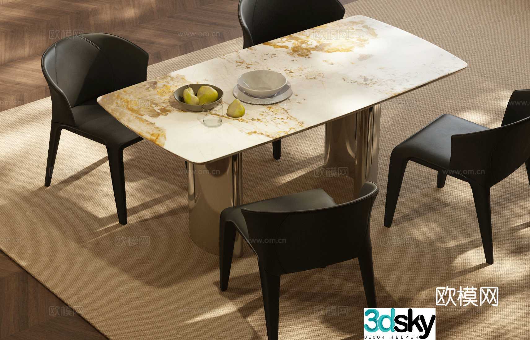 Modern Italian dining table and chair combination Italian luxury dining table and chair combination Italian dining table and chair combination Current 3D model