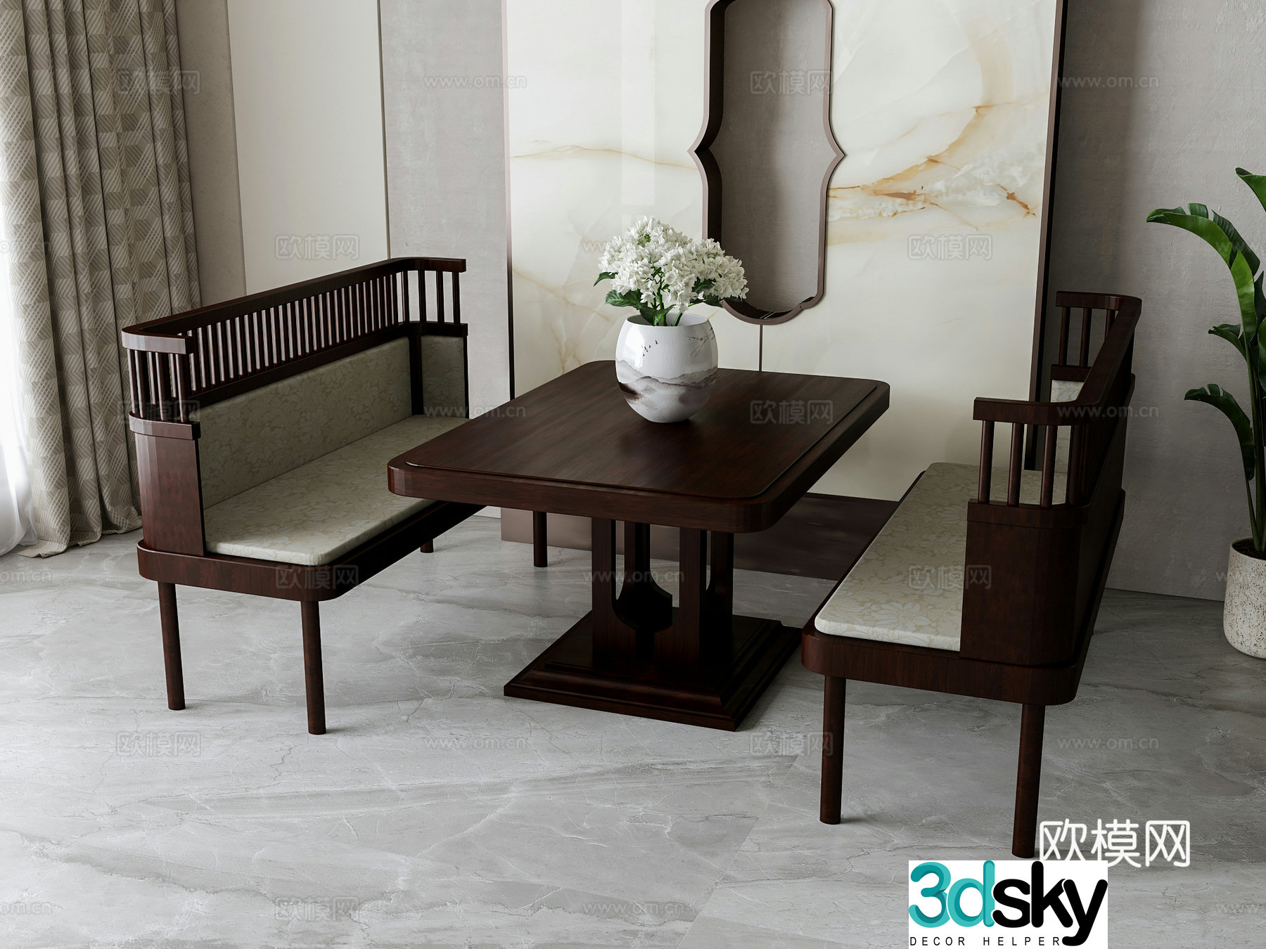 New Chinese style cabin dining table and chair 3D model