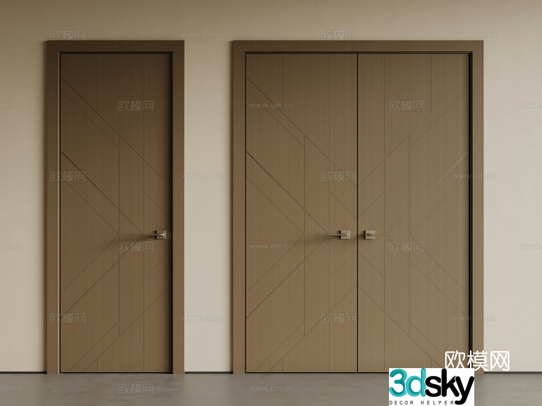 Modern single-open door double-open door wooden door swing door single-open door combination 3D model