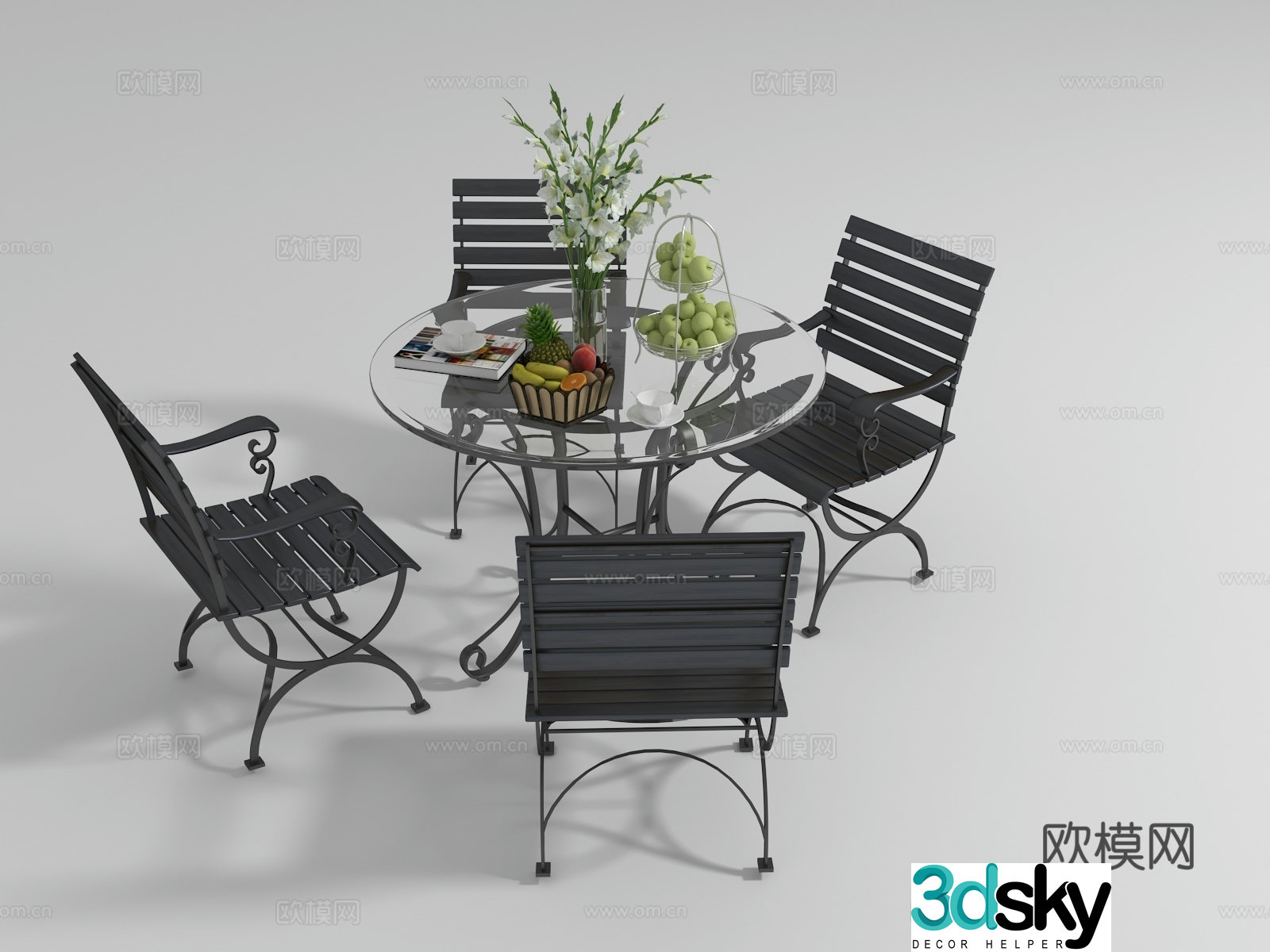 Modern coffee table and chair combination 3D model