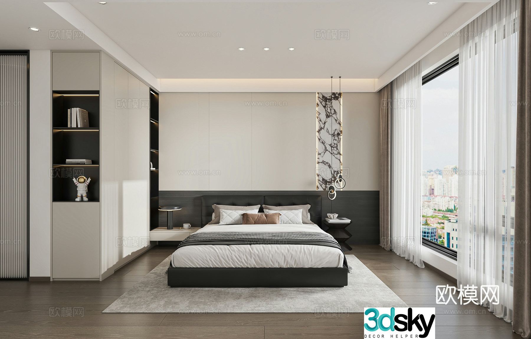 Italian bedroom modern bedroom simple black and white gray premium gray bedroom wardrobe G7643d model