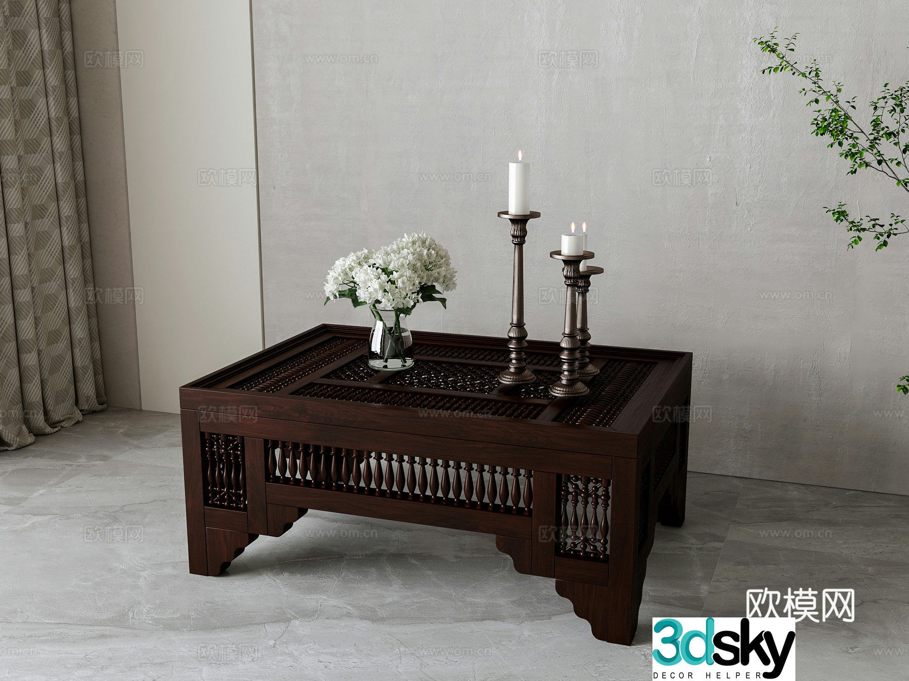 American solid wood coffee table 3D model