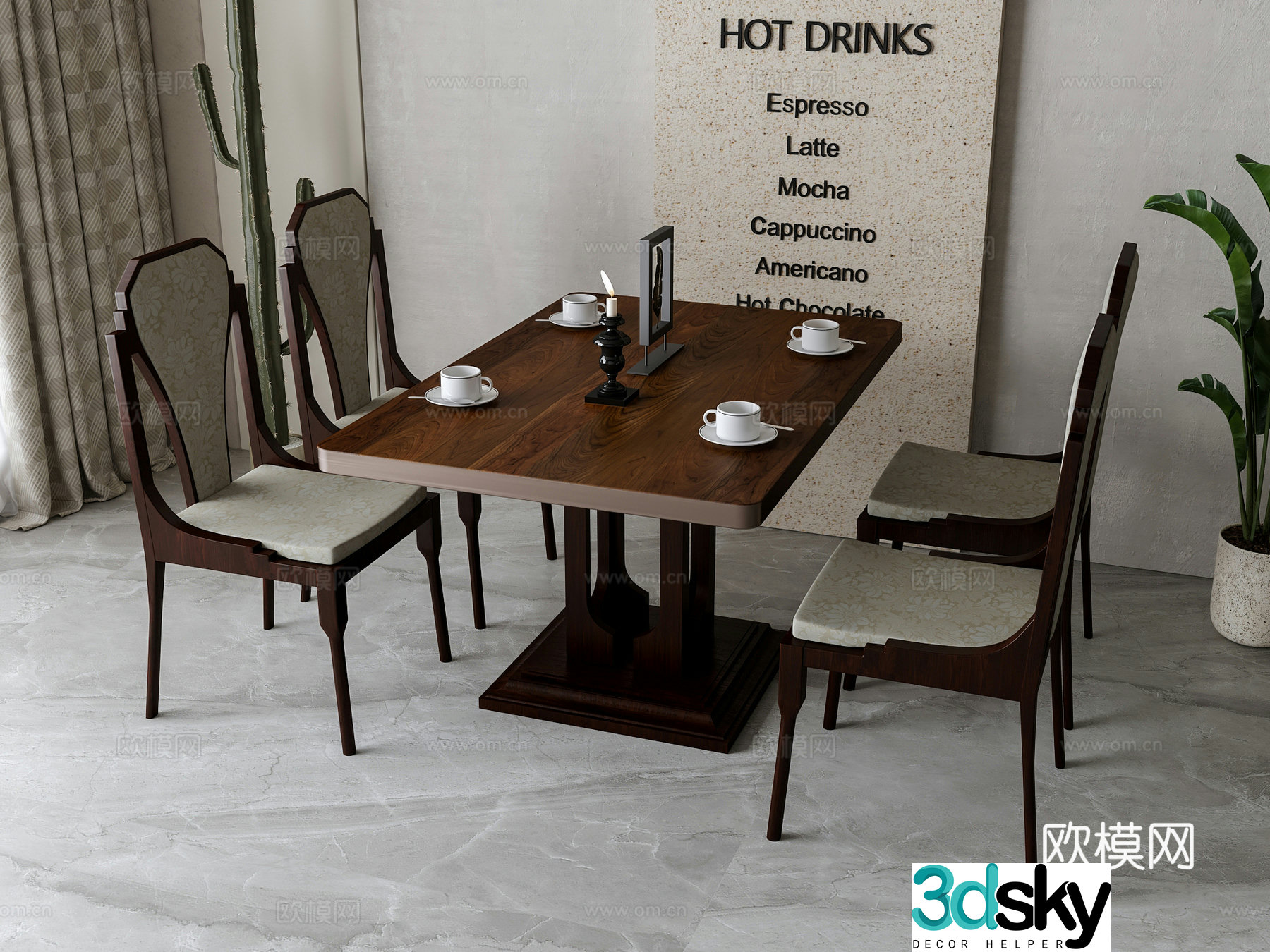 American dining table and chair combination 3D model