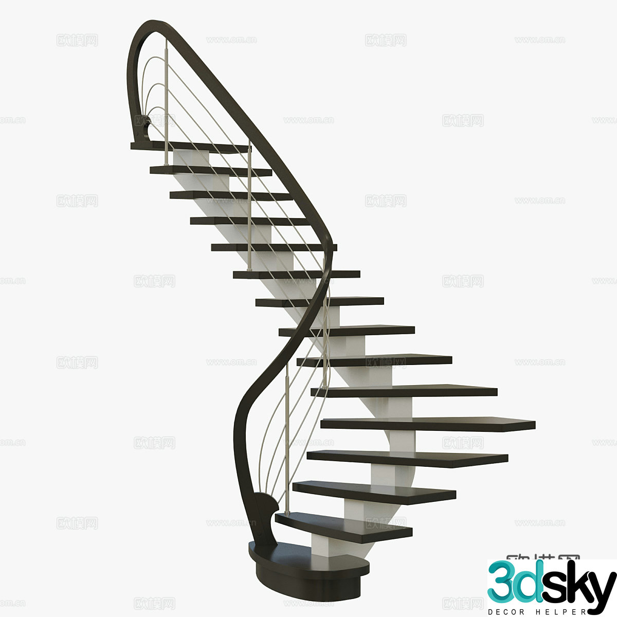 Arc staircase corner staircase outdoor staircase handrail staircase industrial style staircase model 3d model