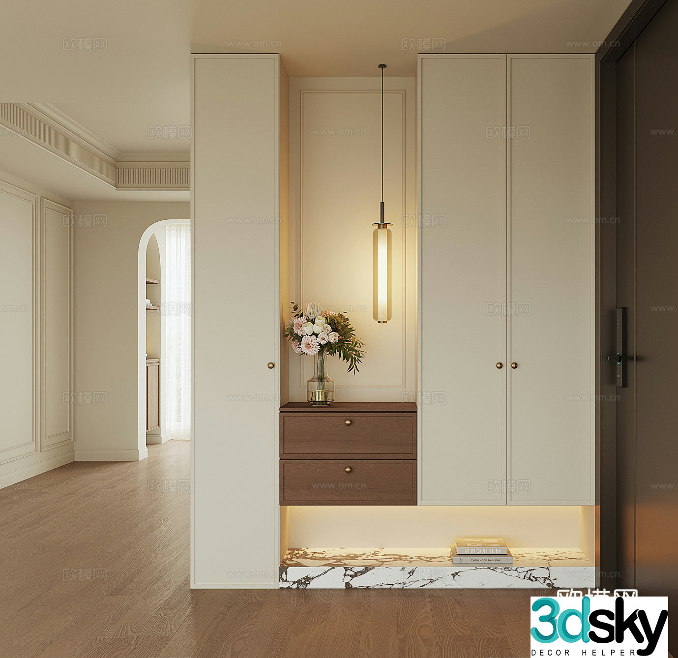 Modern French entrance shoe cabinet 3D model