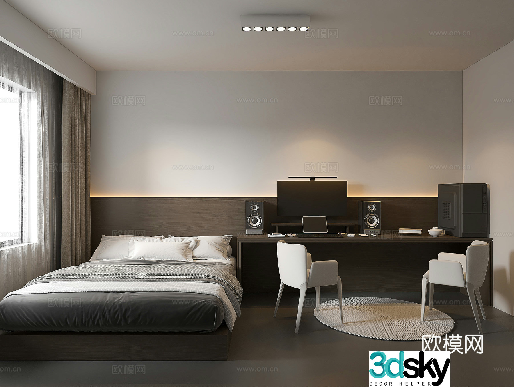 Modern bedroom Study bedroom E-sports room Computer room Computer desk and chair 3D model