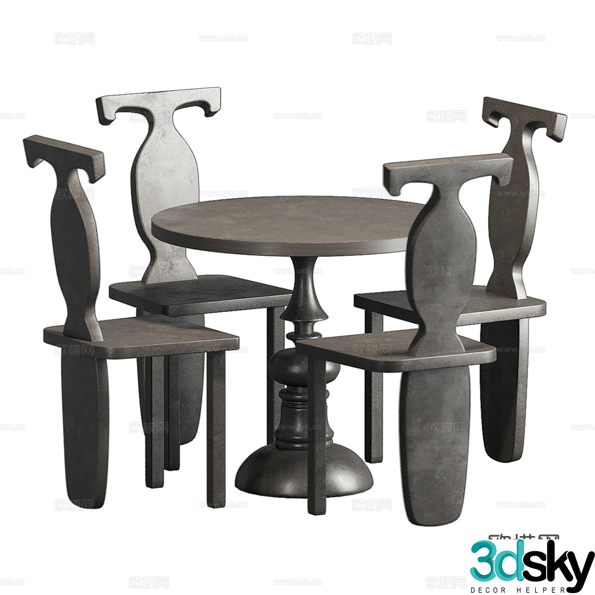 Medium style round dining table and chair combination 3D model