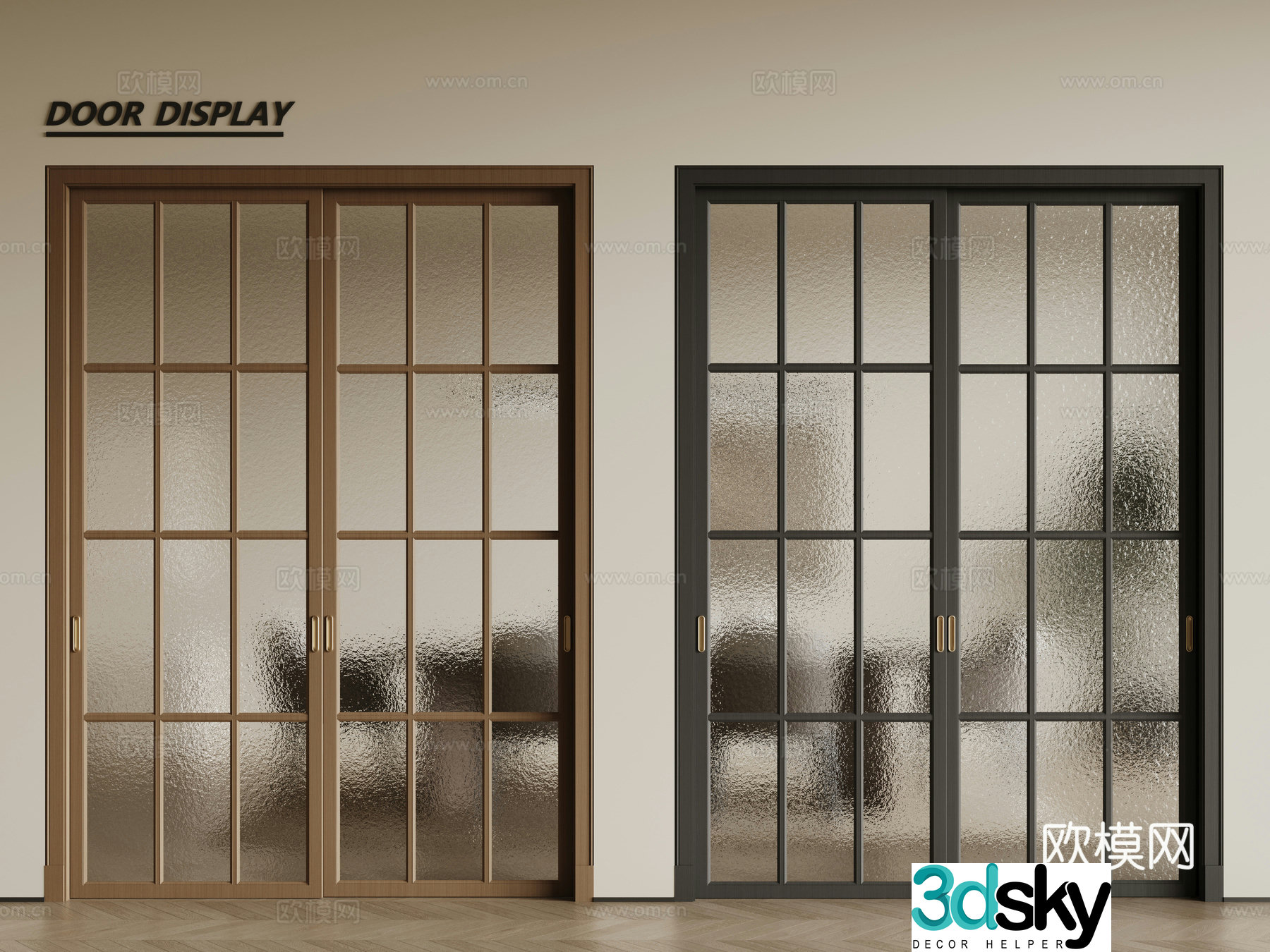 French glass wooden door single-open door double-open door Changhong glass door kitchen door bathroom door 3D model