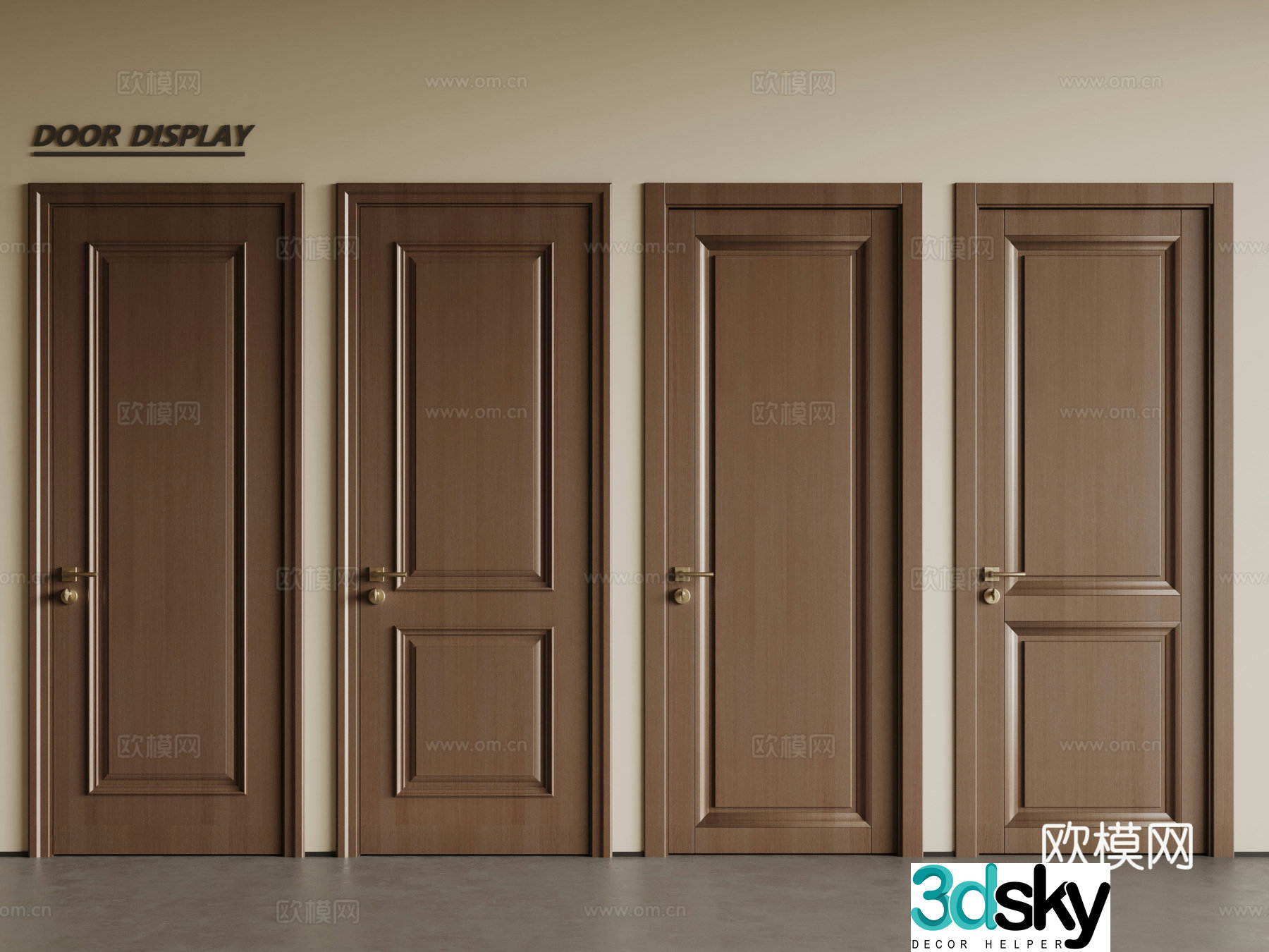 European single-opening door wooden door swing door single-opening door combination 3D model