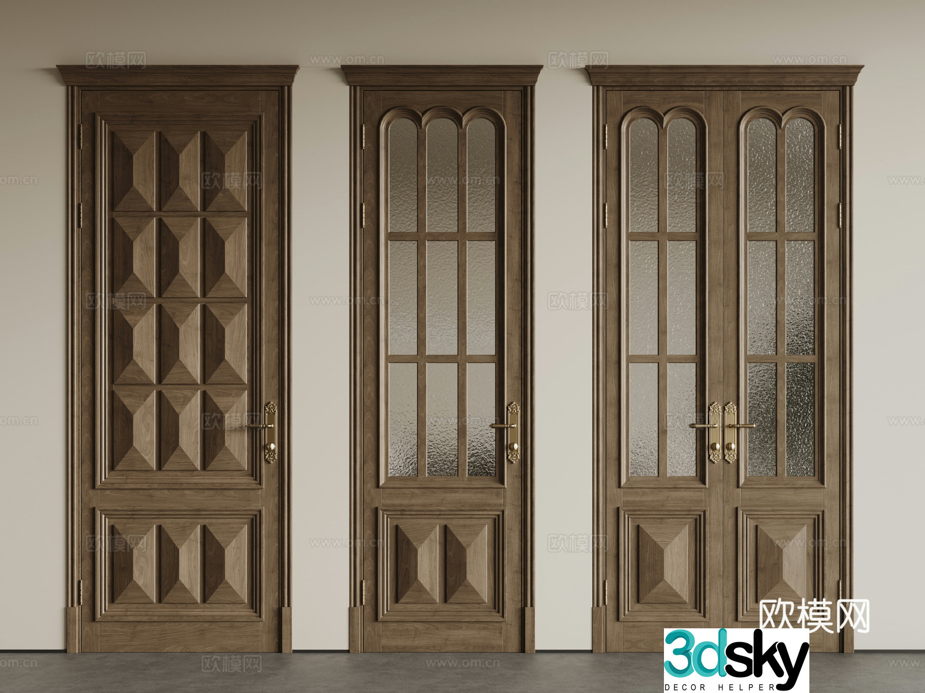 French glass wooden door single-open door double-open door Changhong glass door kitchen door bathroom door 3D model