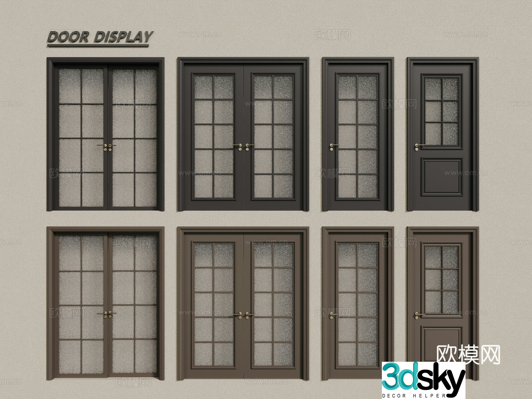 French glass wooden door single-open door double-open door Changhong glass door kitchen door bathroom door 3D model