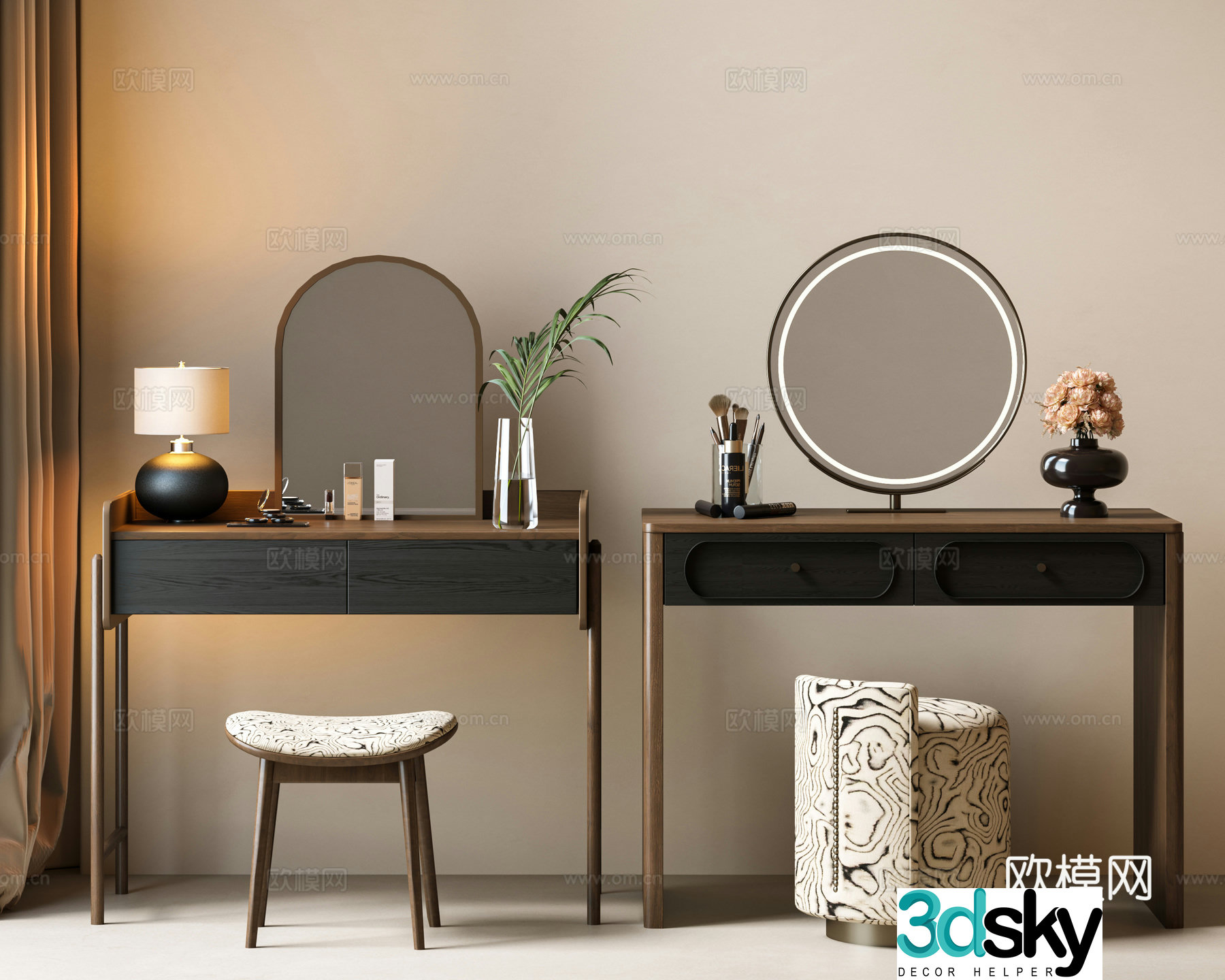 Modern medieval dressing table dressing chair makeup mirror makeup table makeup stool combination medieval side table medieval 3D model