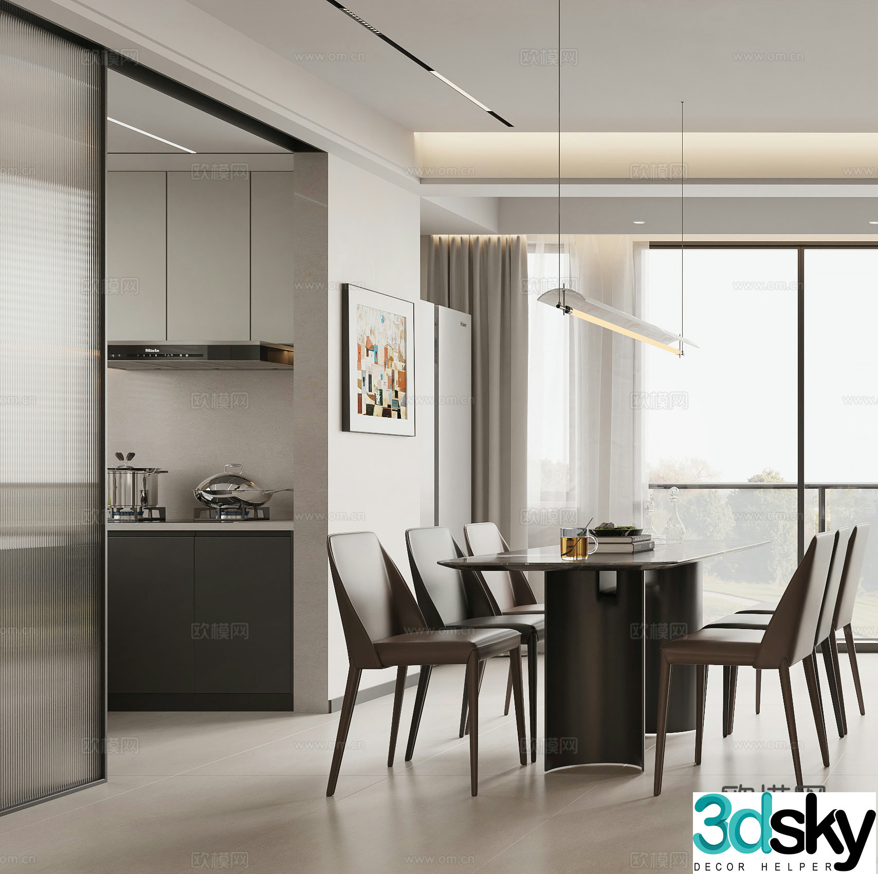 Italian restaurant dining table kitchen modern restaurant simple high-end gray restaurant black and white gray restaurant 3d model