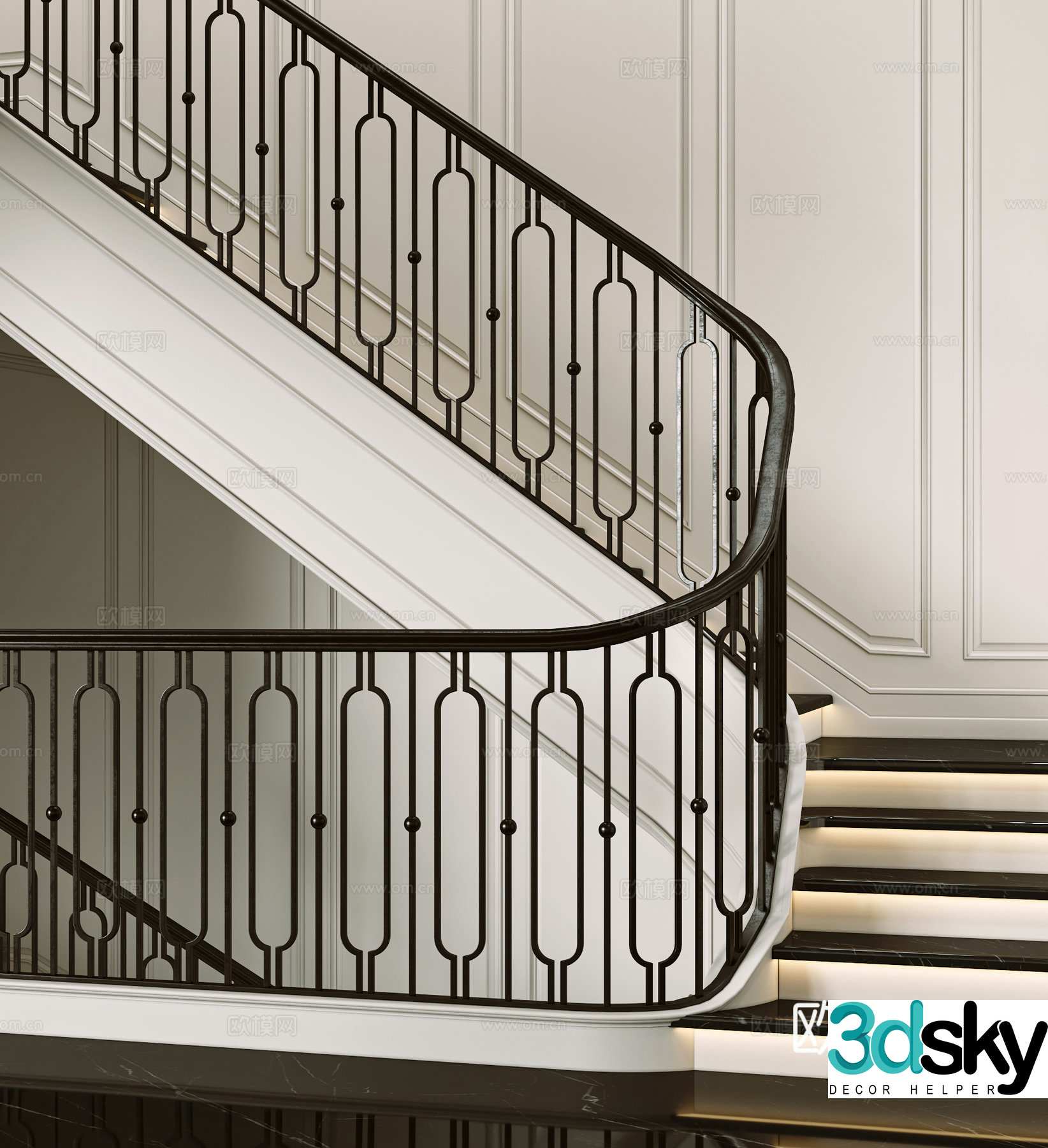 European Wrought Iron Stairs Metal Stair Railing 3D Model
