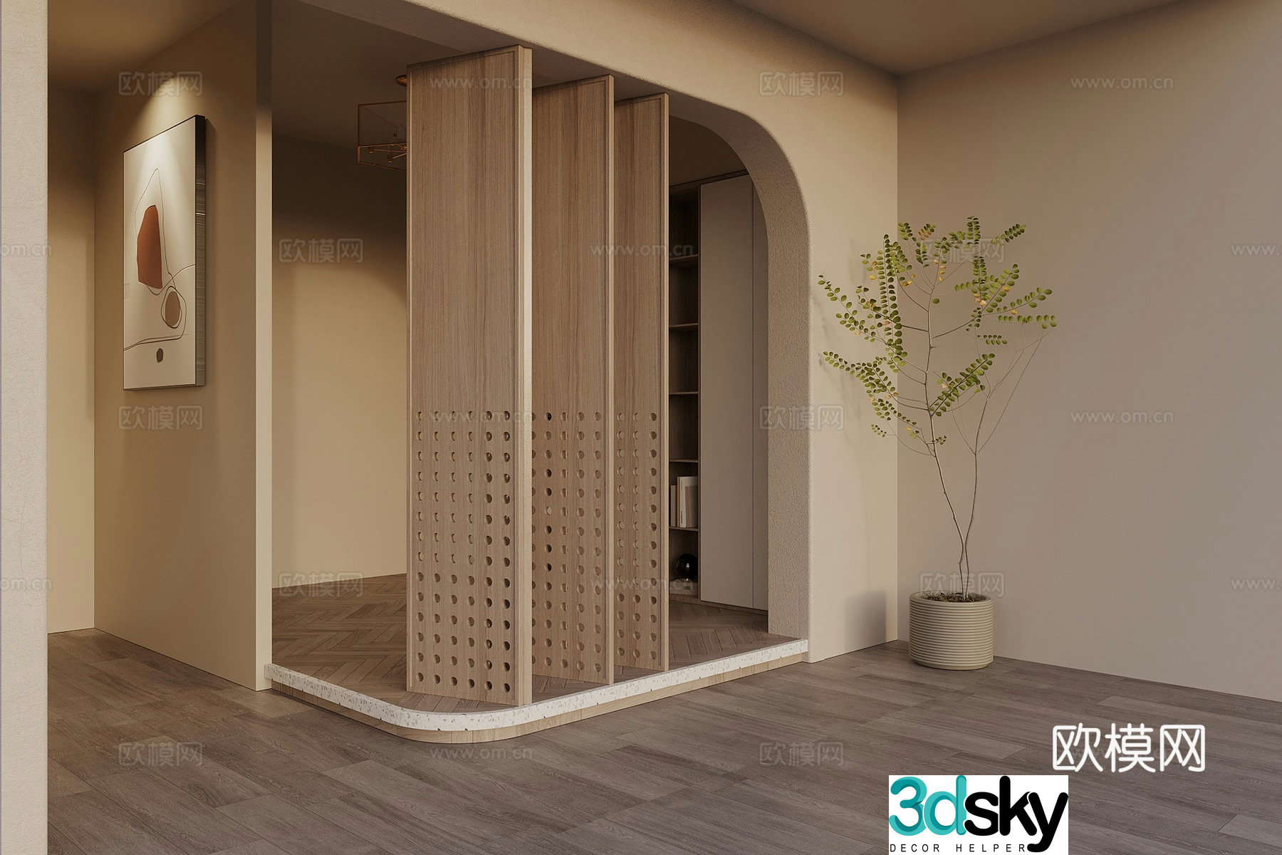 Song style log wind wood partition New Chinese style wooden screen partition Screen 3D model