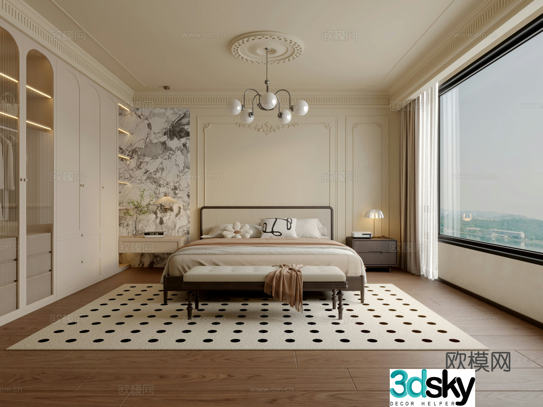 French retro bedroom 3d model