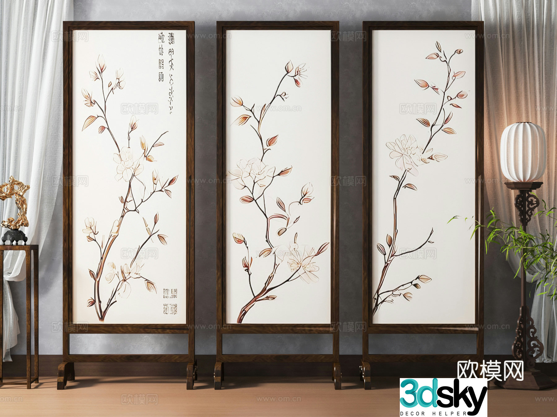 New Chinese-style screen partition 3D model