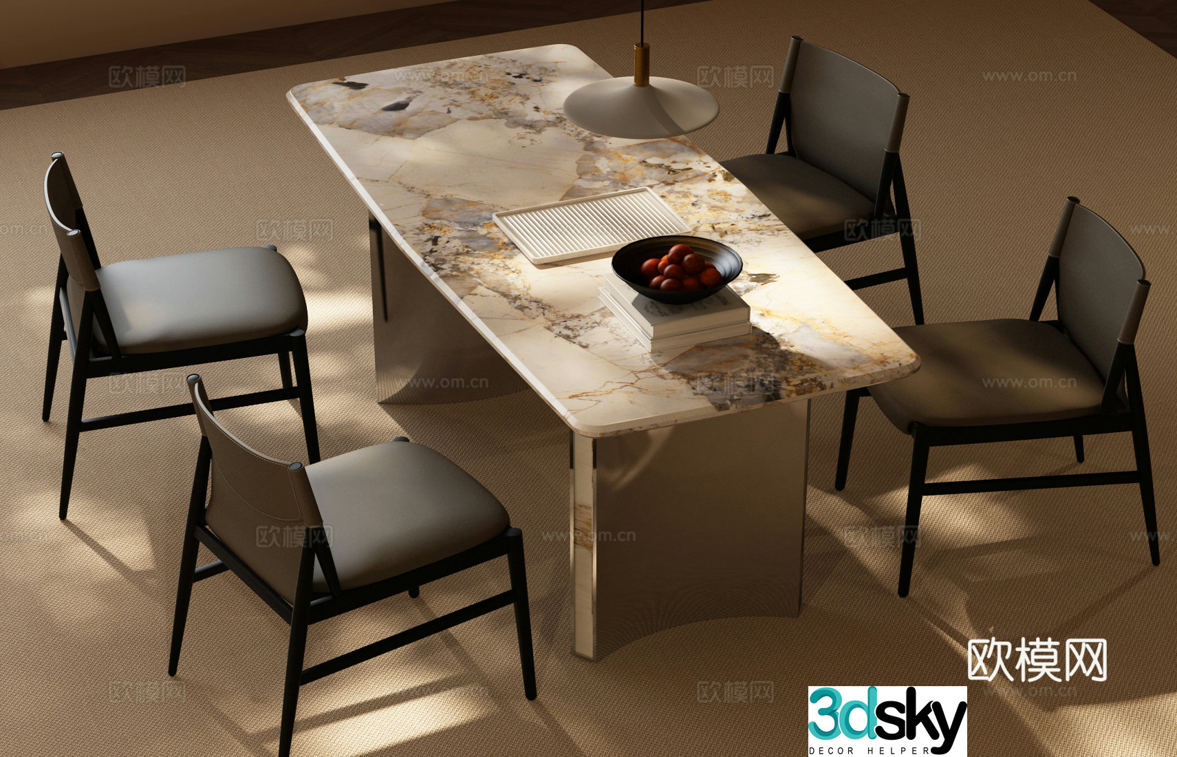Modern Italian dining table and chair combination Italian luxury dining table and chair combination Italian dining table and chair combination Current 3D model