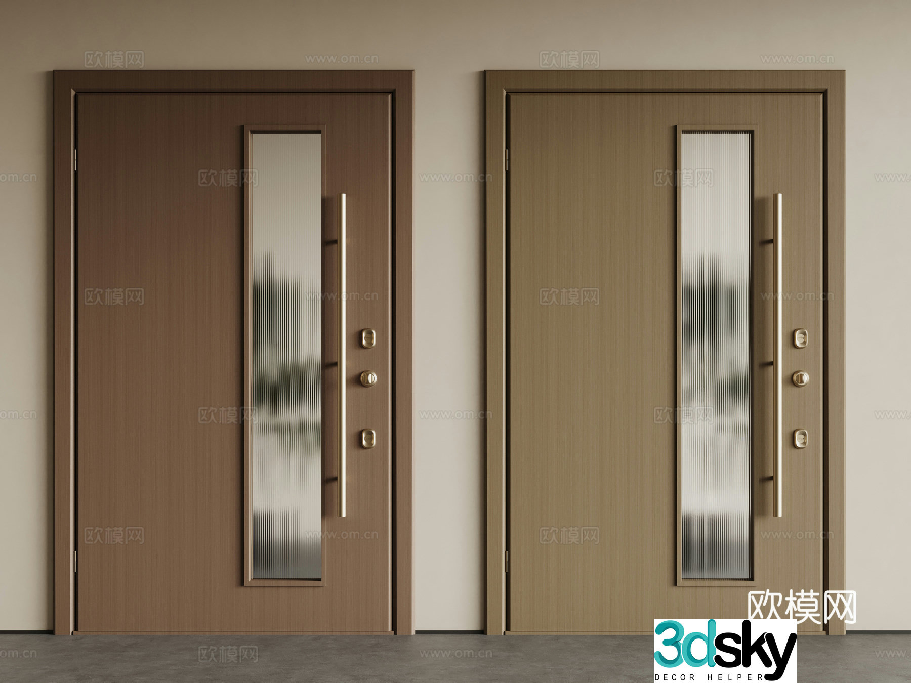 Modern mother and child door wooden door case door glass door 3d model