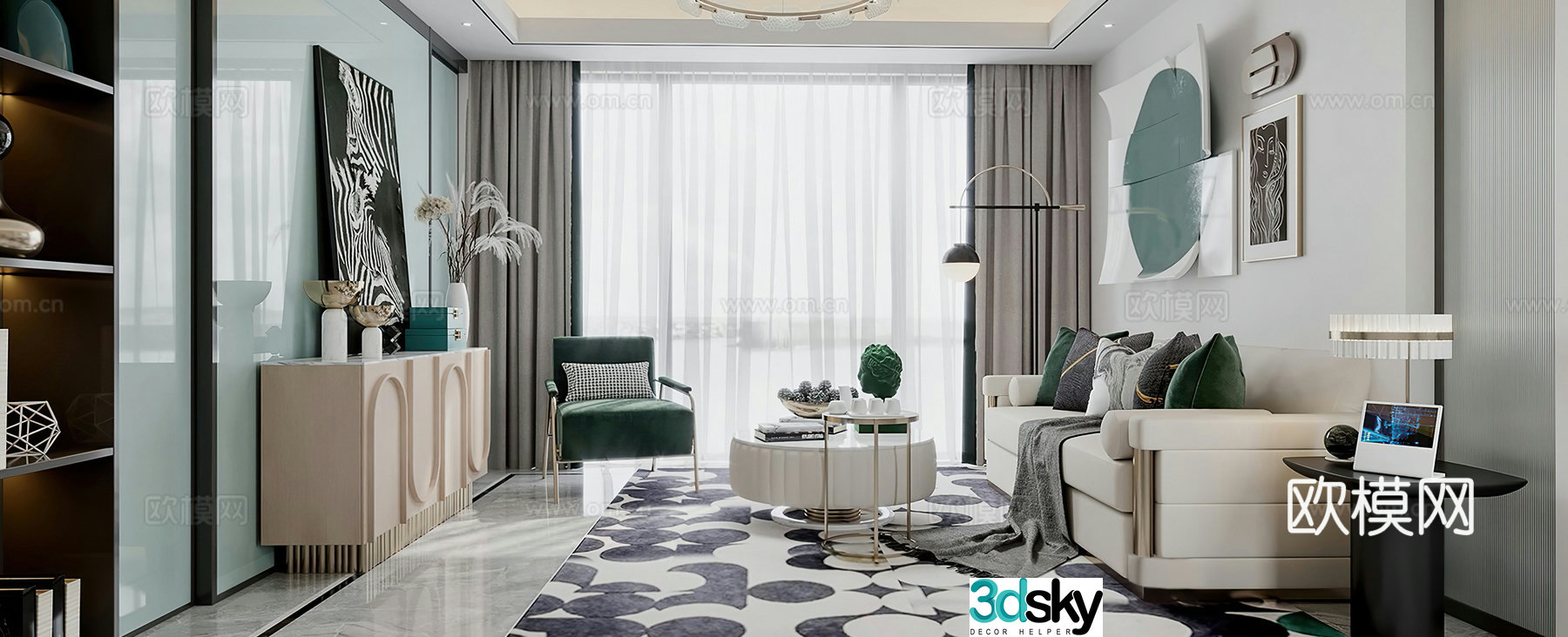 Modern living room combination sofa entrance cabinet decorative cabinet leisure chair light luxury living room living and dining room 3D model