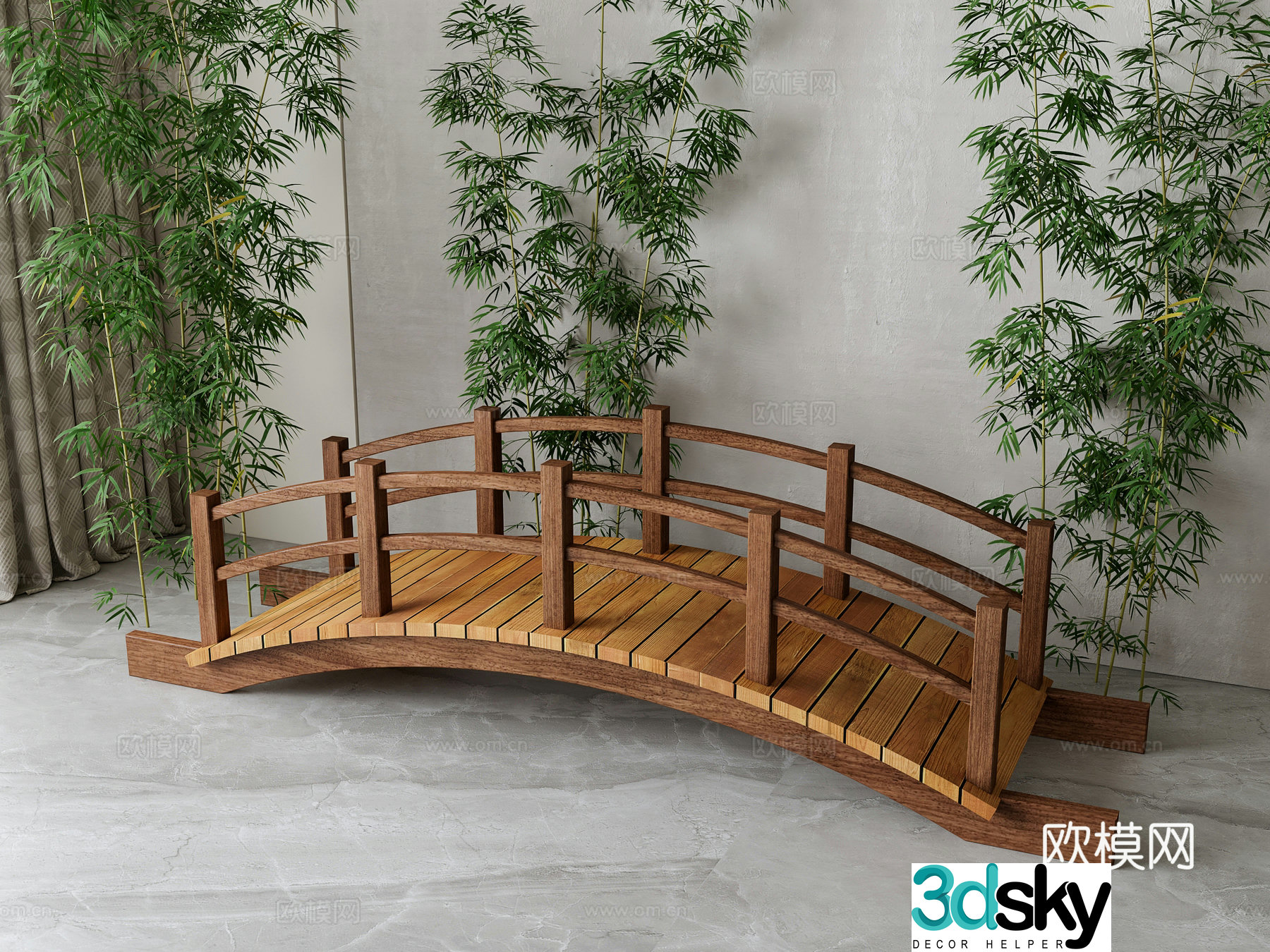 New Chinese wooden bridge 3D model