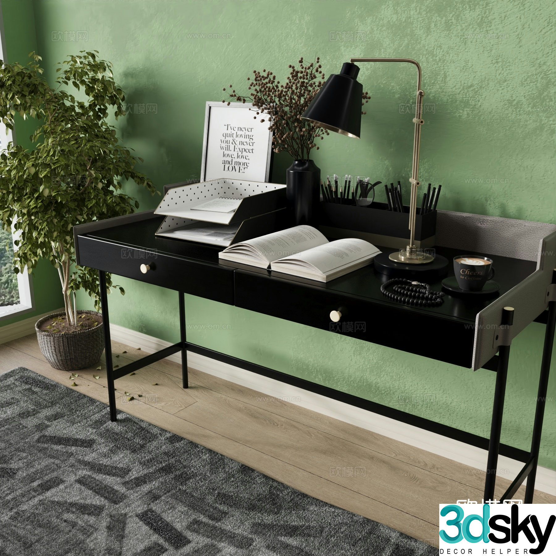 Modern desk computer desk adult desk children desk 3d model