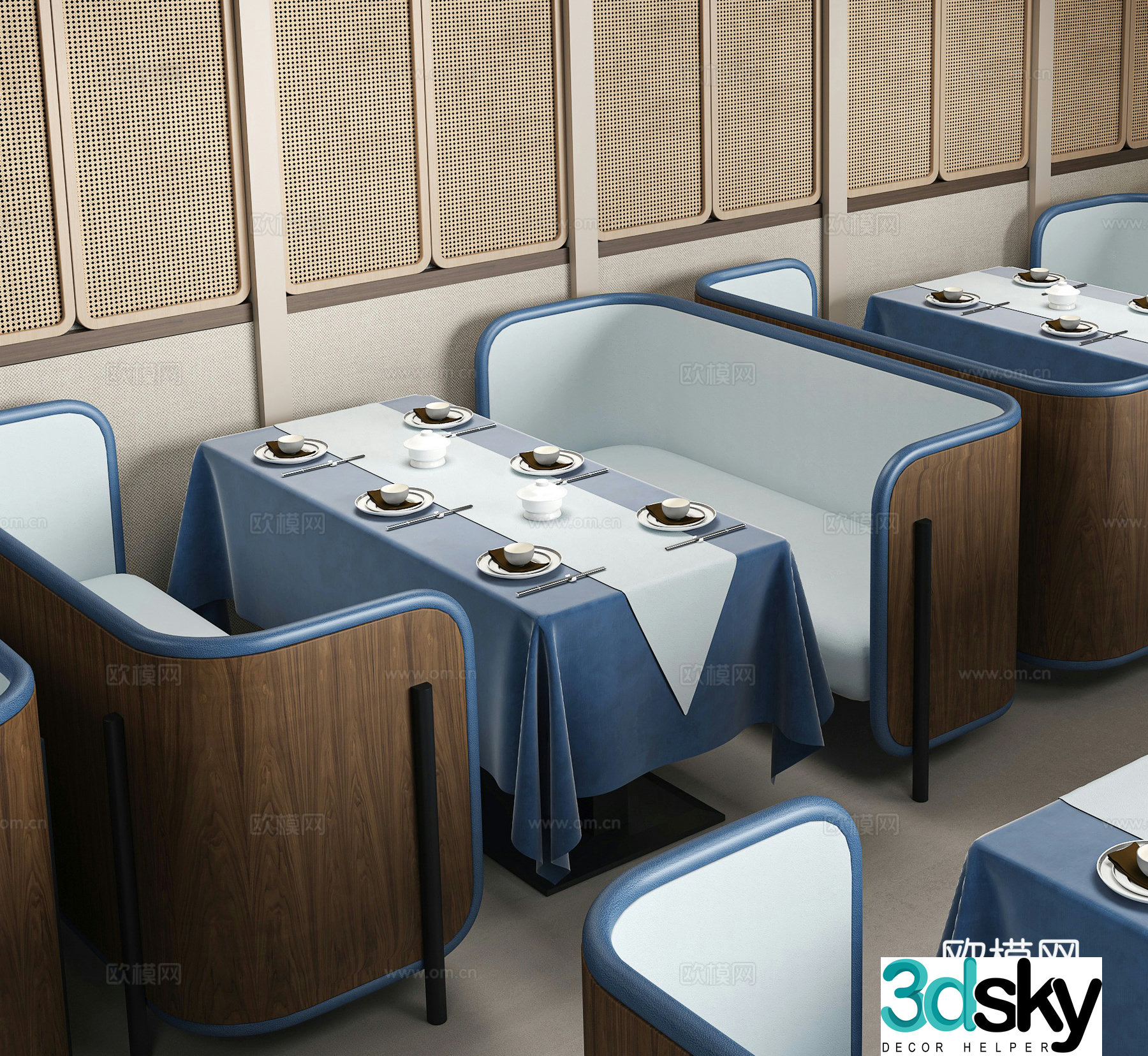 Modern restaurant booth restaurant table and chair 3d model