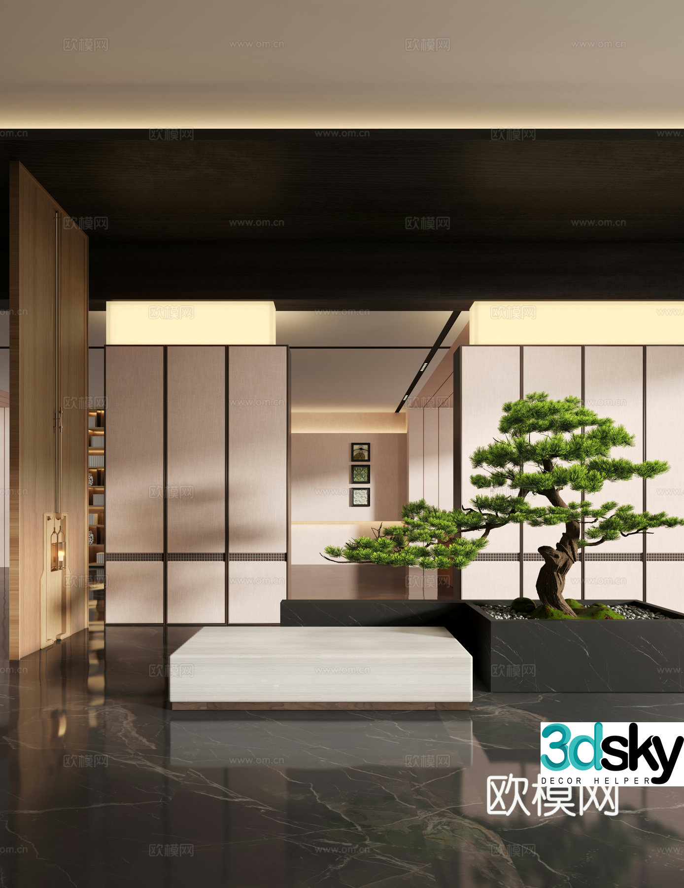 New Chinese hotel club pine tree installation 3D model of pine tree landscaping in the entrance hall