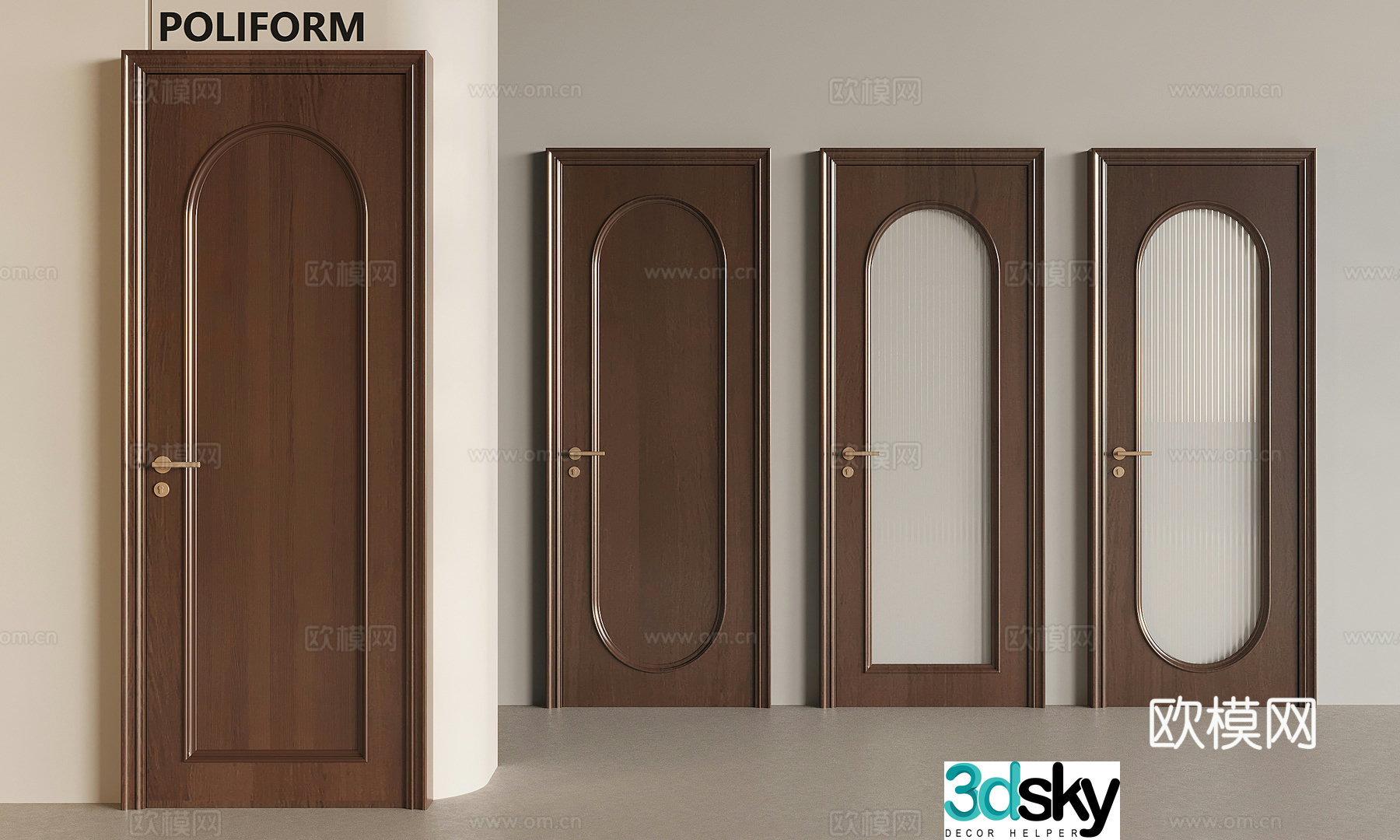 New Chinese style solid wood swing door New Chinese style Changhong glass single-opening 3D model