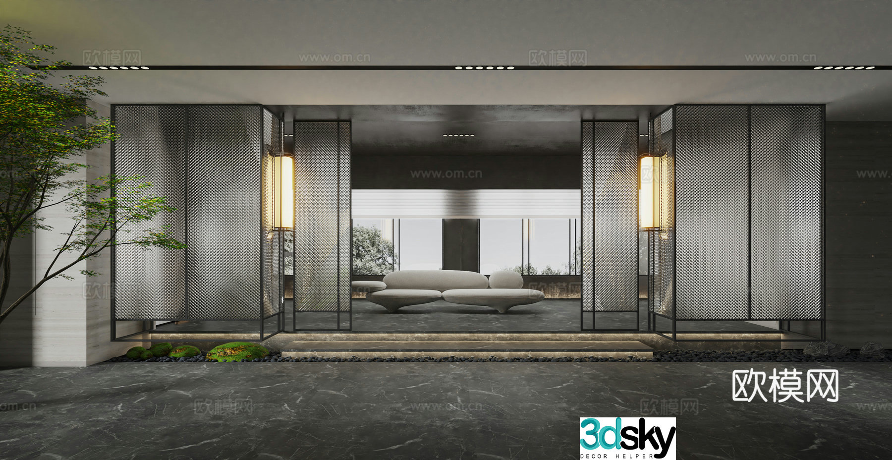 Modern hotel club corridor hotel entrance lounge area 3D model