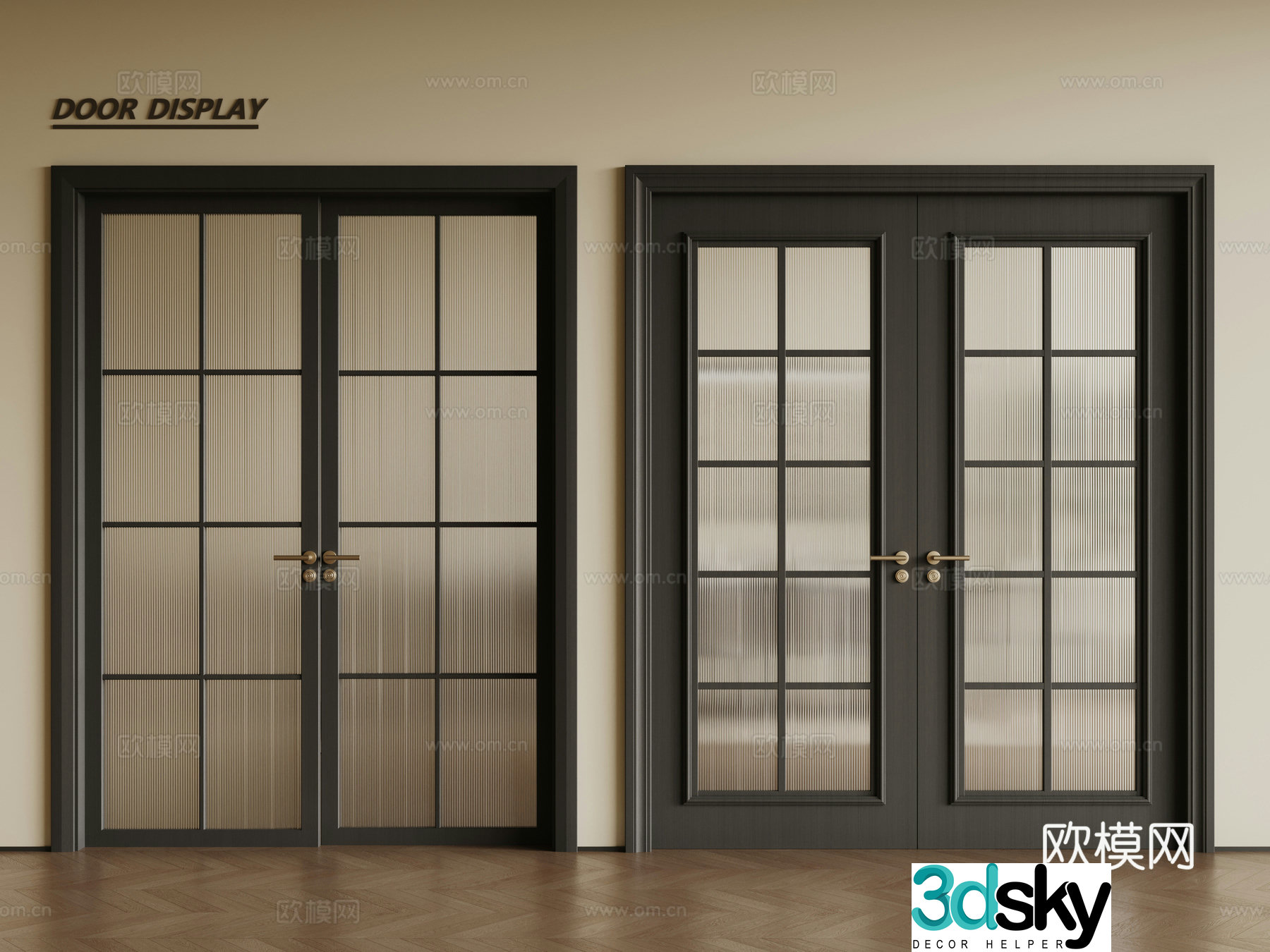 French glass wooden door single-open door double-open door Changhong glass door kitchen door bathroom door 3D model