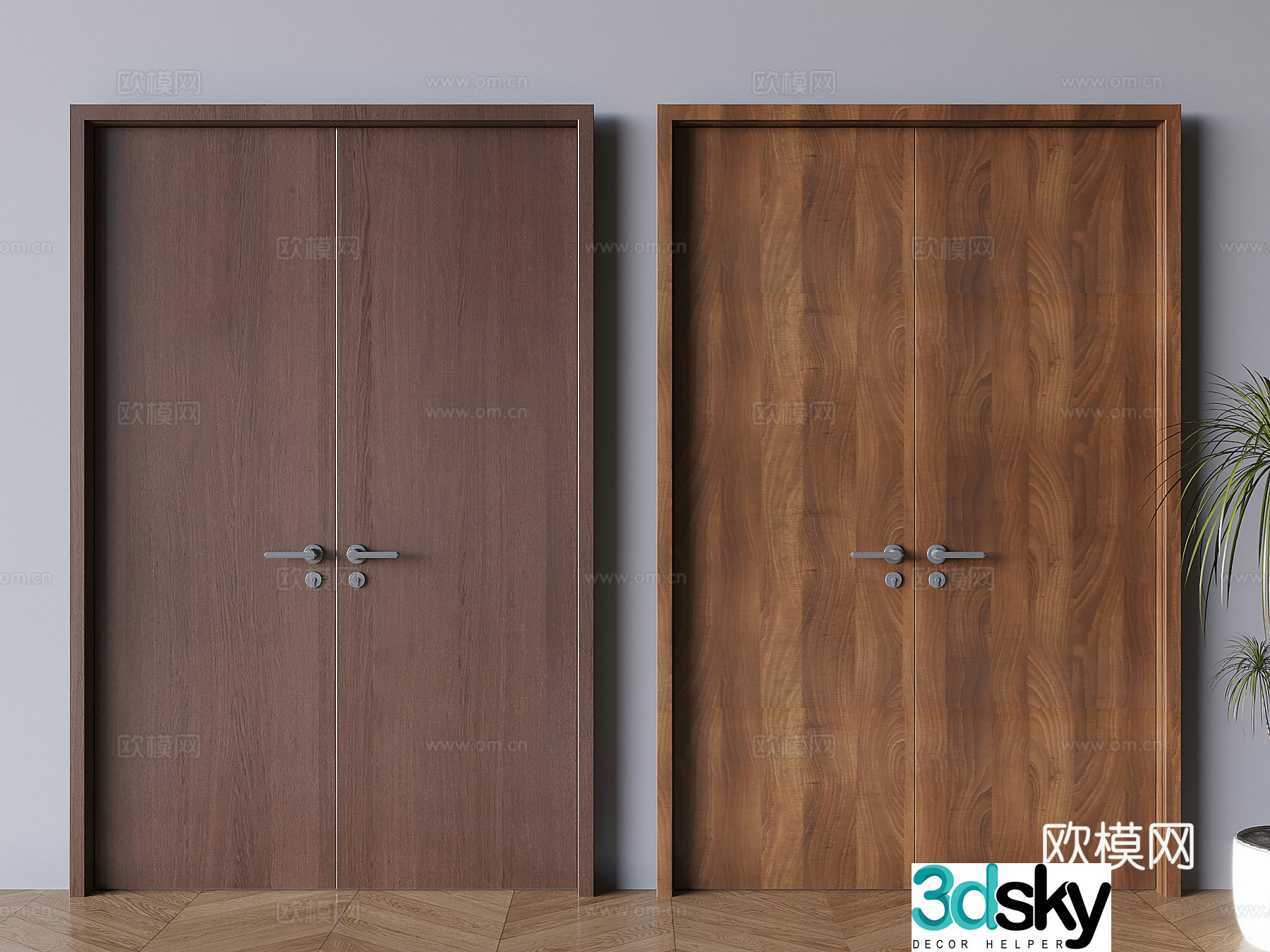 Middle-aged solid wood double-opening doors New Chinese double-opening doors 3D model
