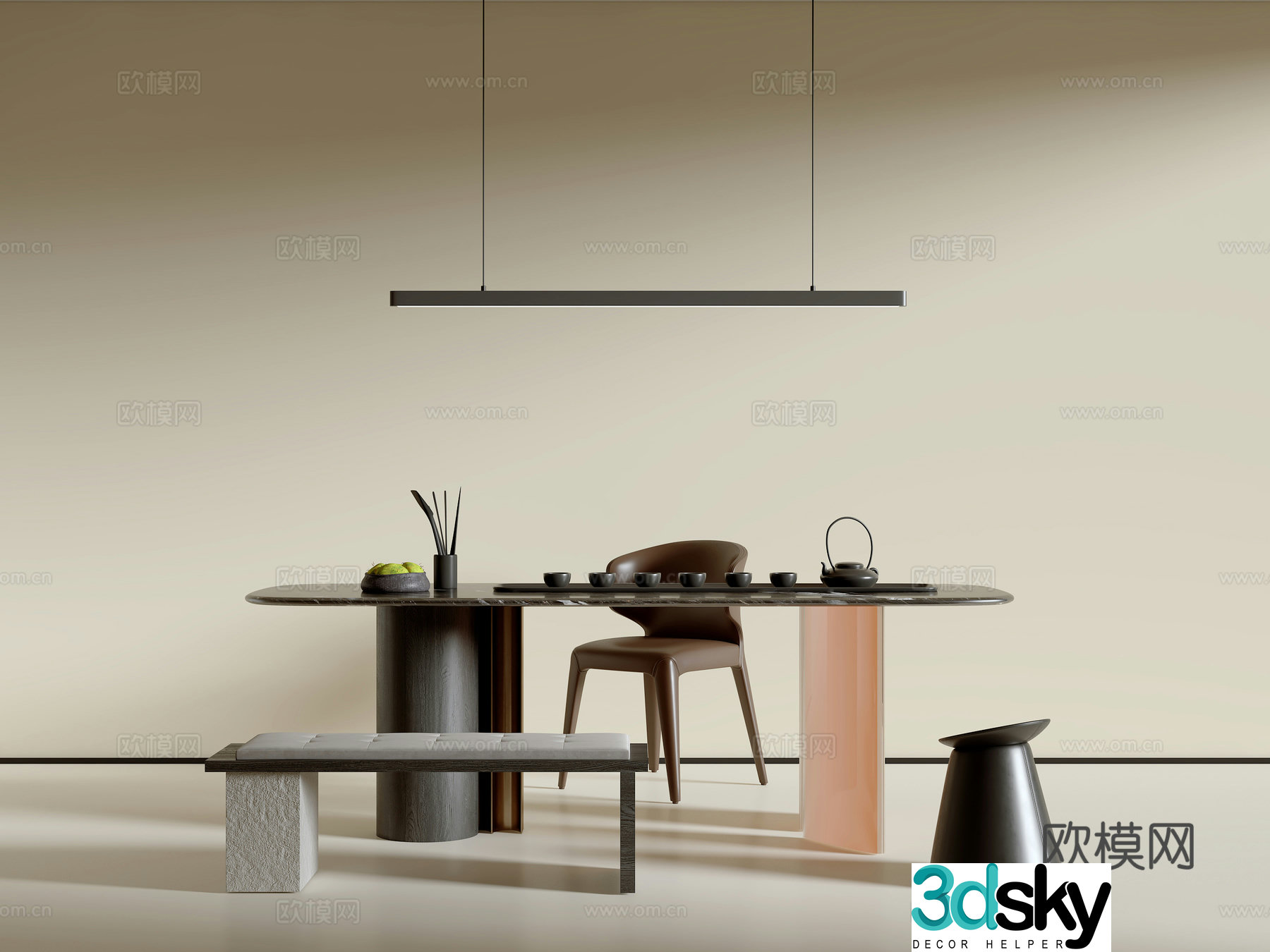 Modern Italian tea table and chair combination 3D model
