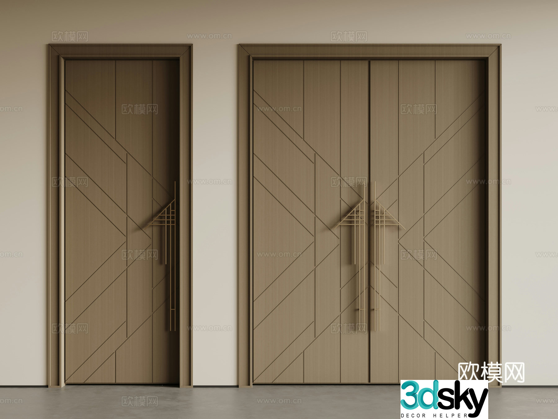 New Chinese style single-opening door double-opening door wooden door swing door 3D model