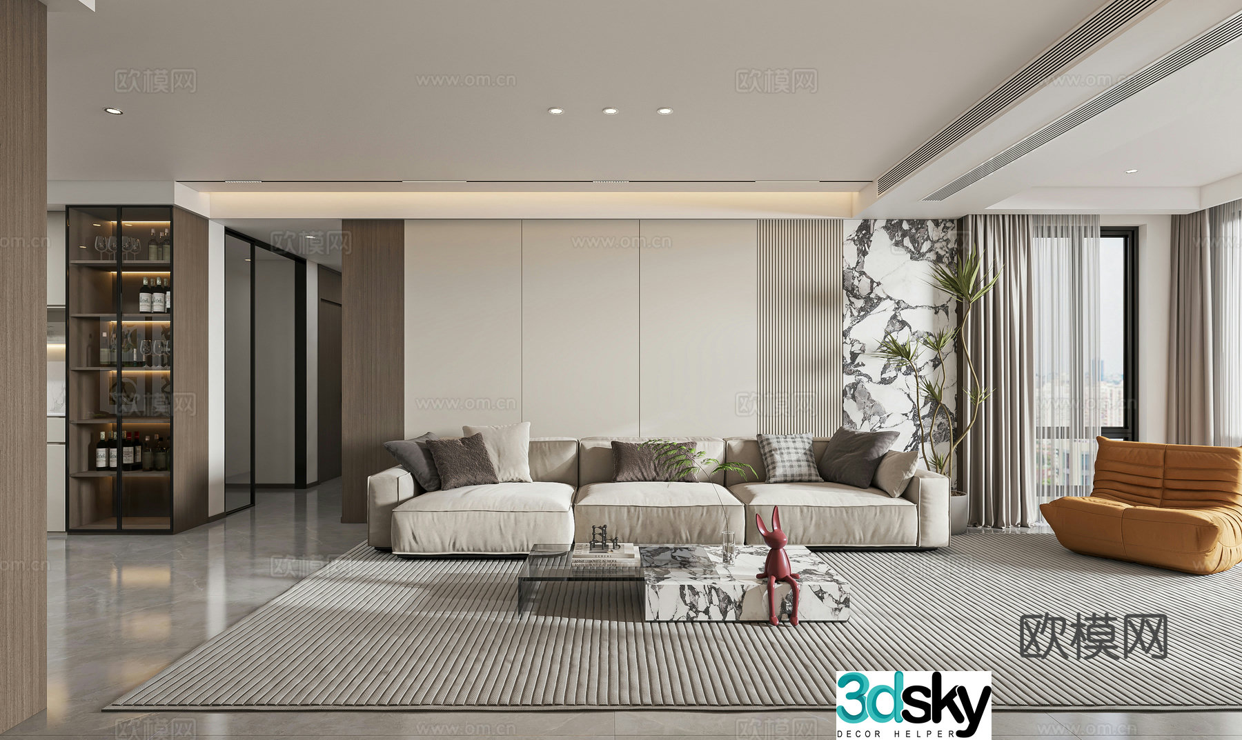Modern living room Combination sofa Leisure chair Italian living room Modern living room Simple Luxury 3D model