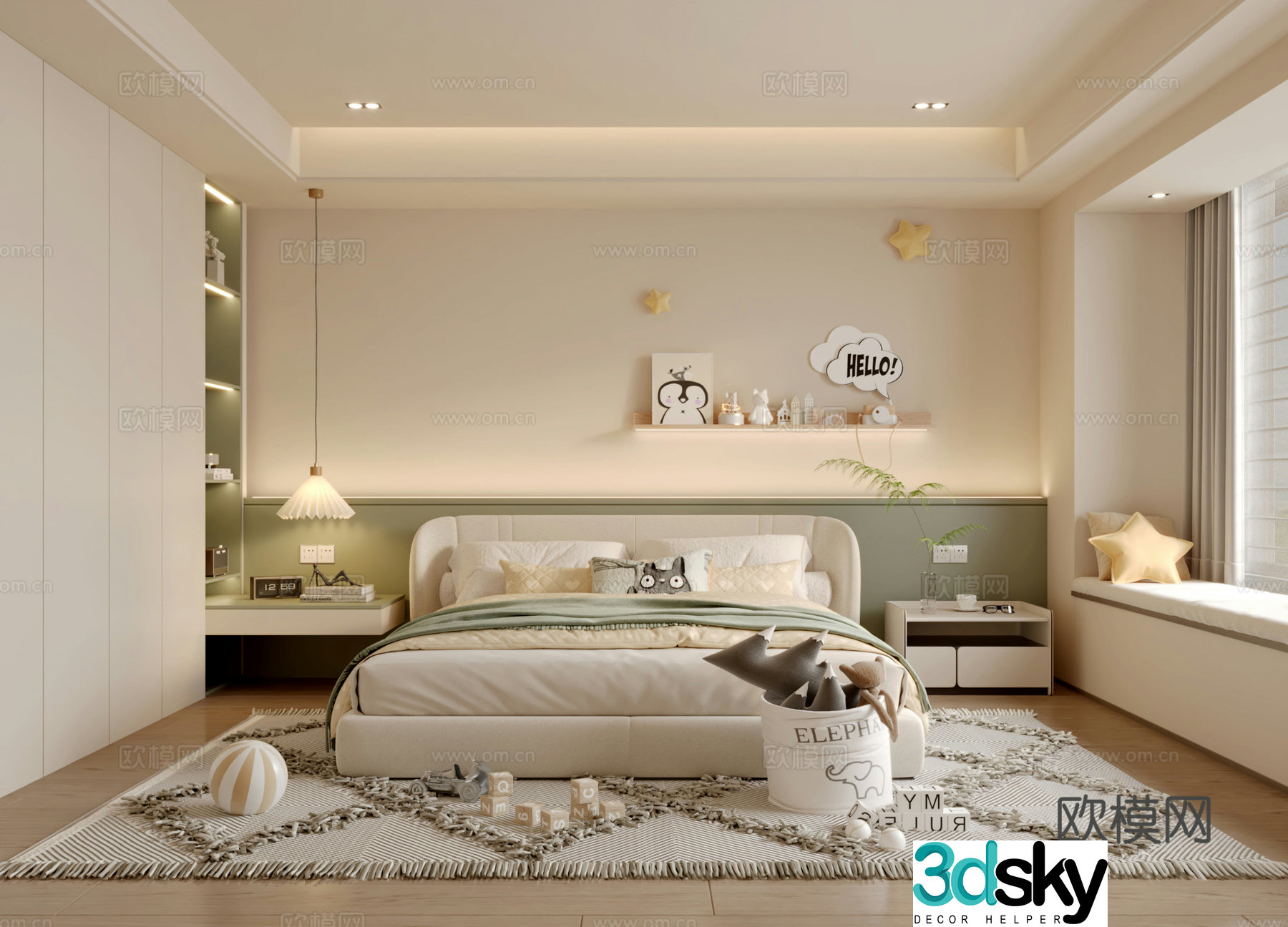 Modern creamy style children’s room 3d model