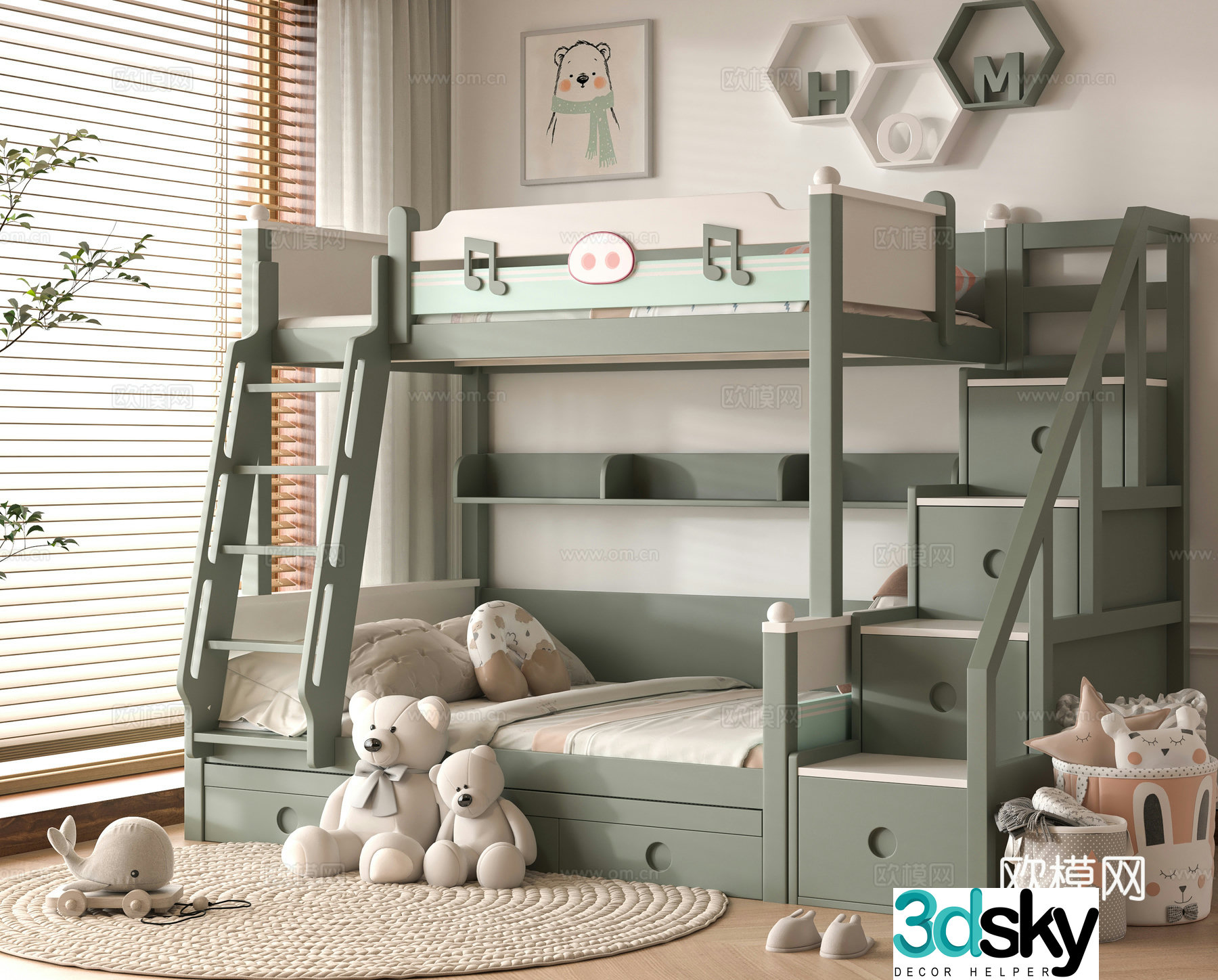 Modern 3D model on and off bed