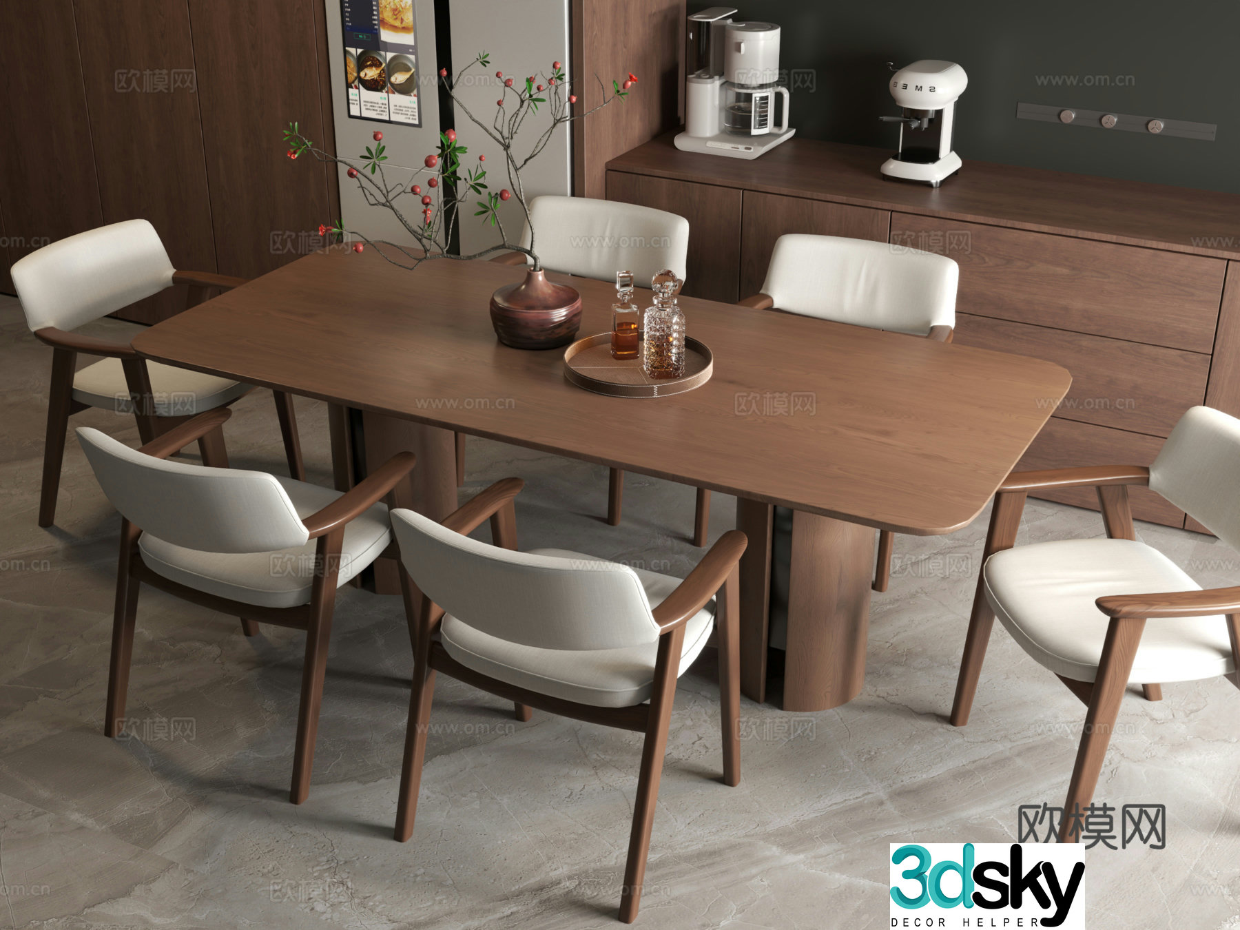 Modern dining table medieval dining table wabi-sabi dining table dining table chair 3d model