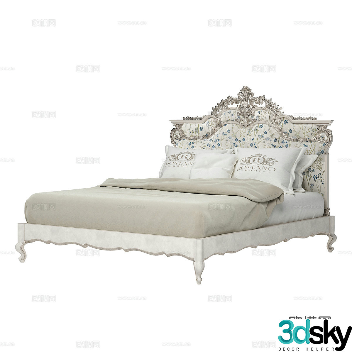 French double bed 3d model