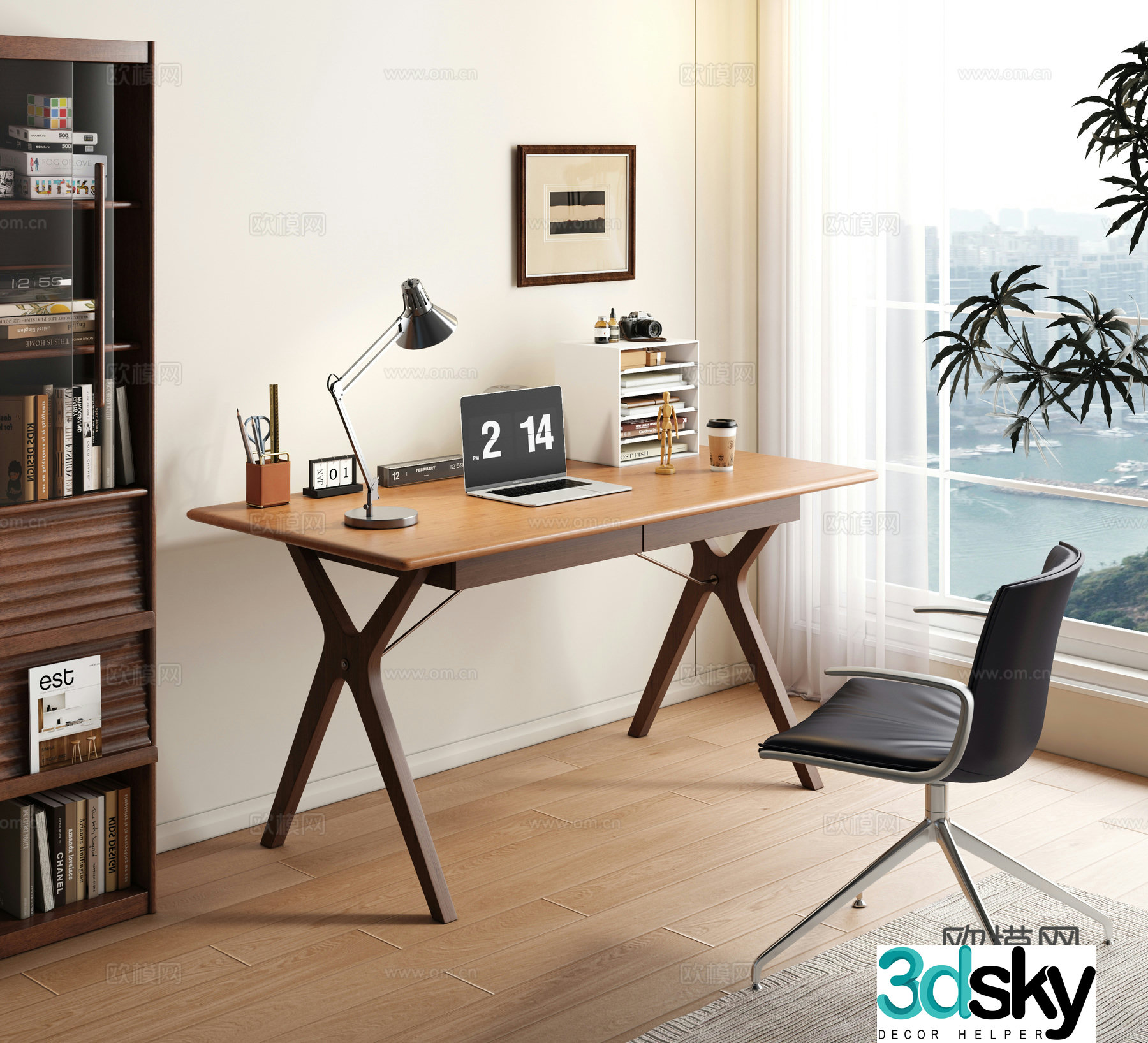 Modern retro desk chair finished desk solid wood desk office chair 3d model