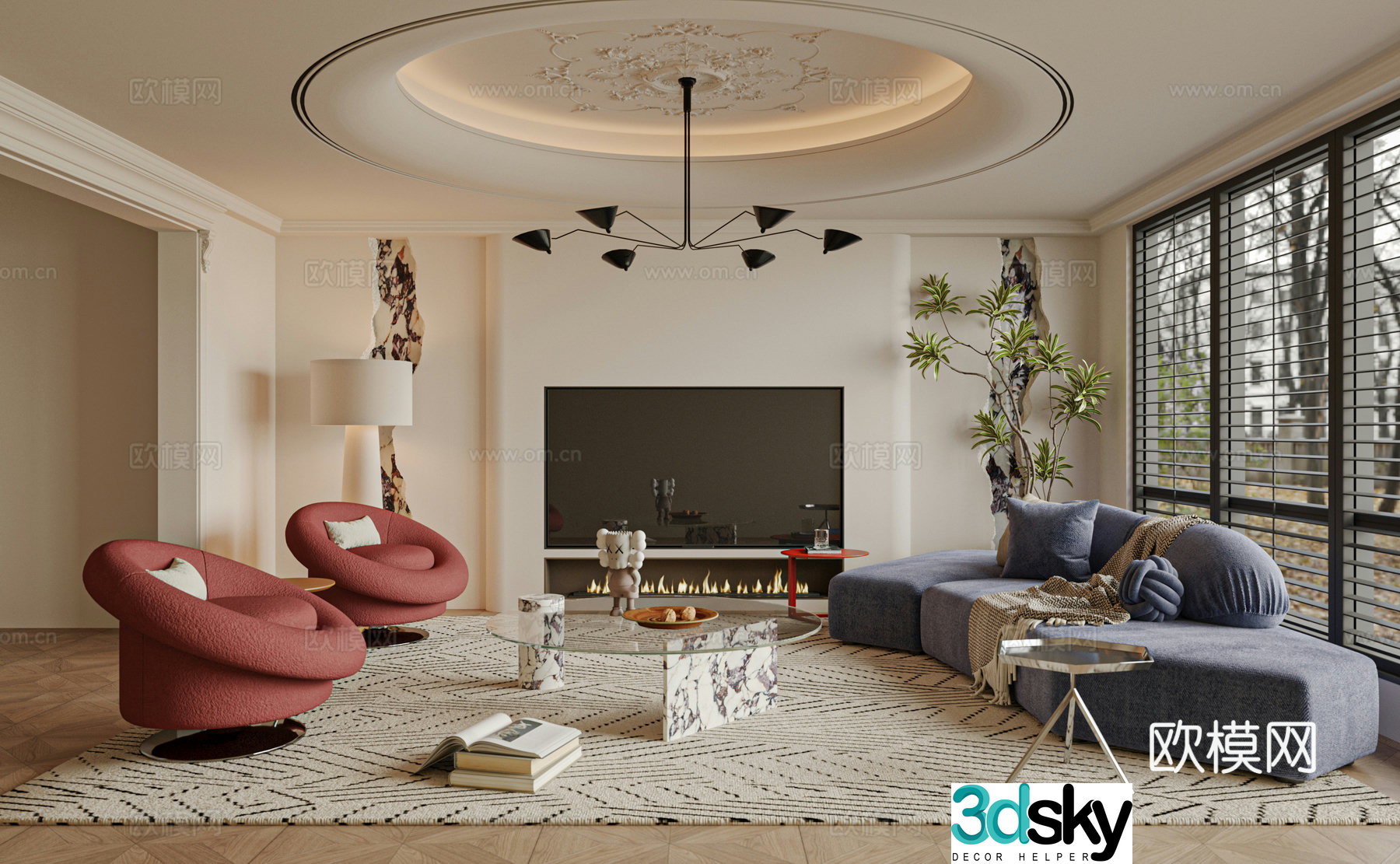 French living room sofa single chair coffee table 3d model