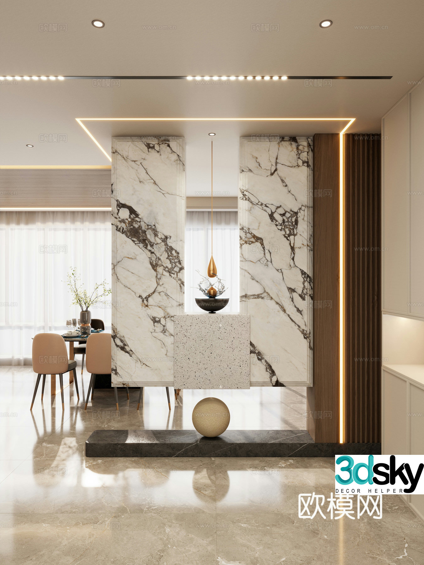 Italian style light luxury style Scapa stacked luxury stone suspended shoe cabinet entrance 3D model