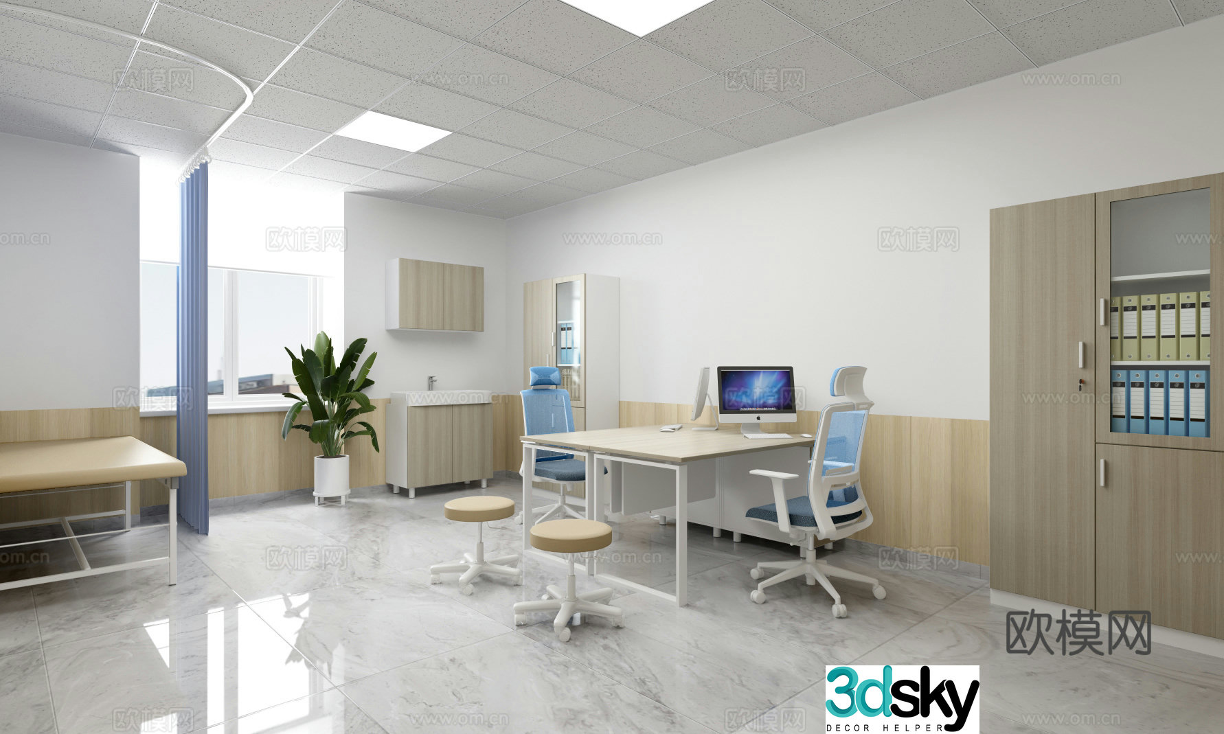 Modern clinic clinic desk clinic bed wardrobe file cabinet chair 3d model