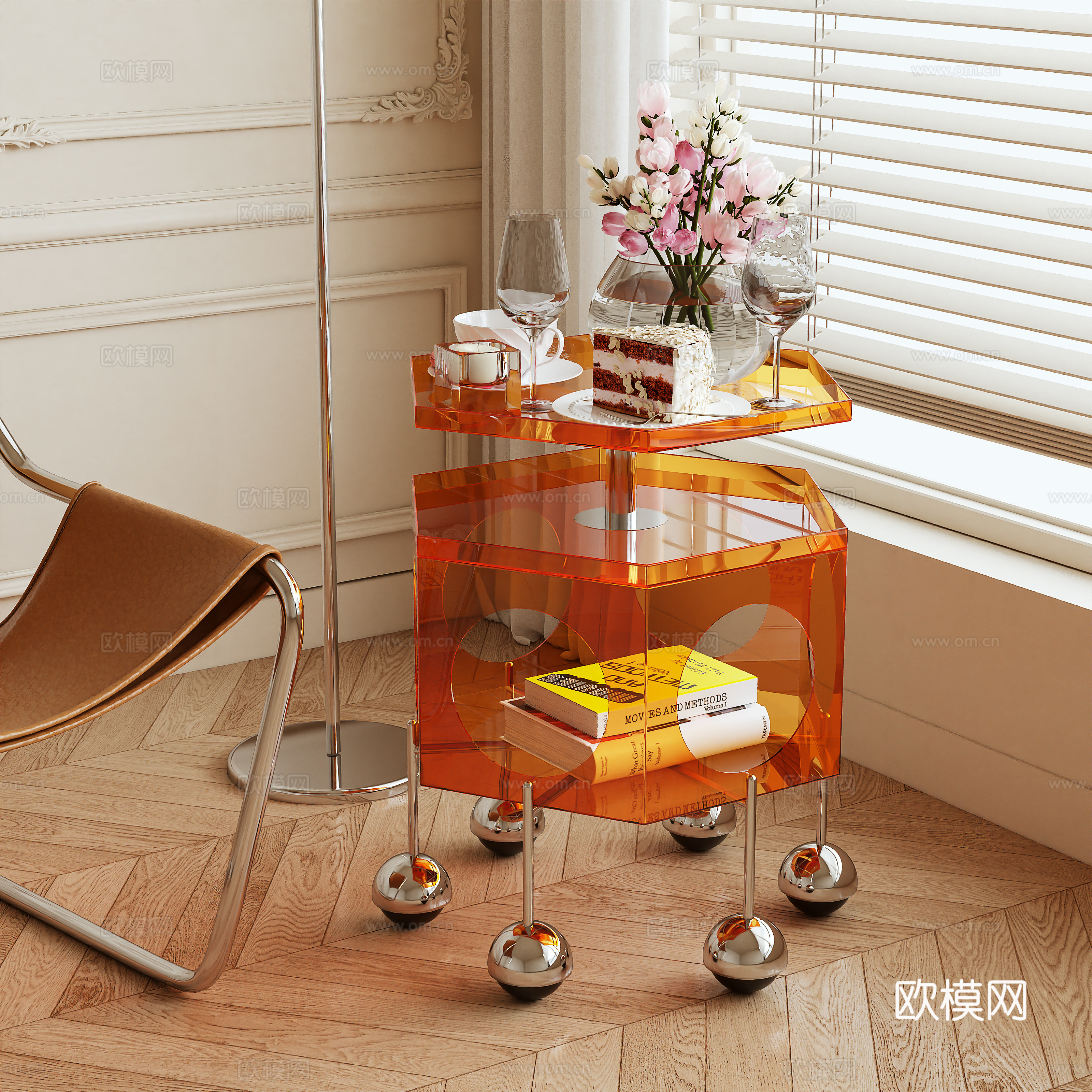 Modern side table acrylic side cabinet mobile cabinet 3d model