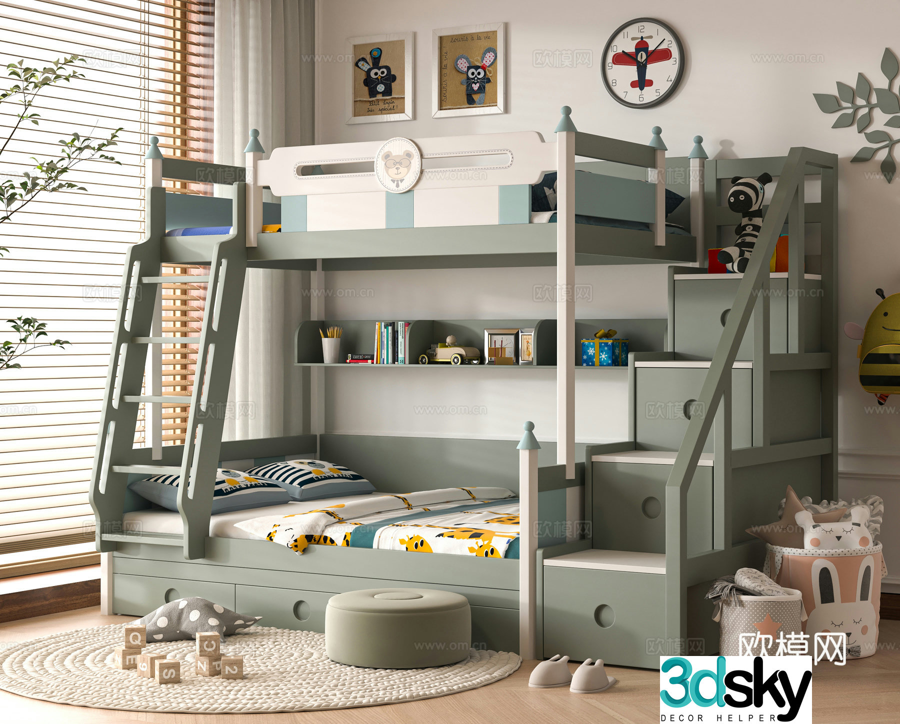 Modern 3D model on and off bed