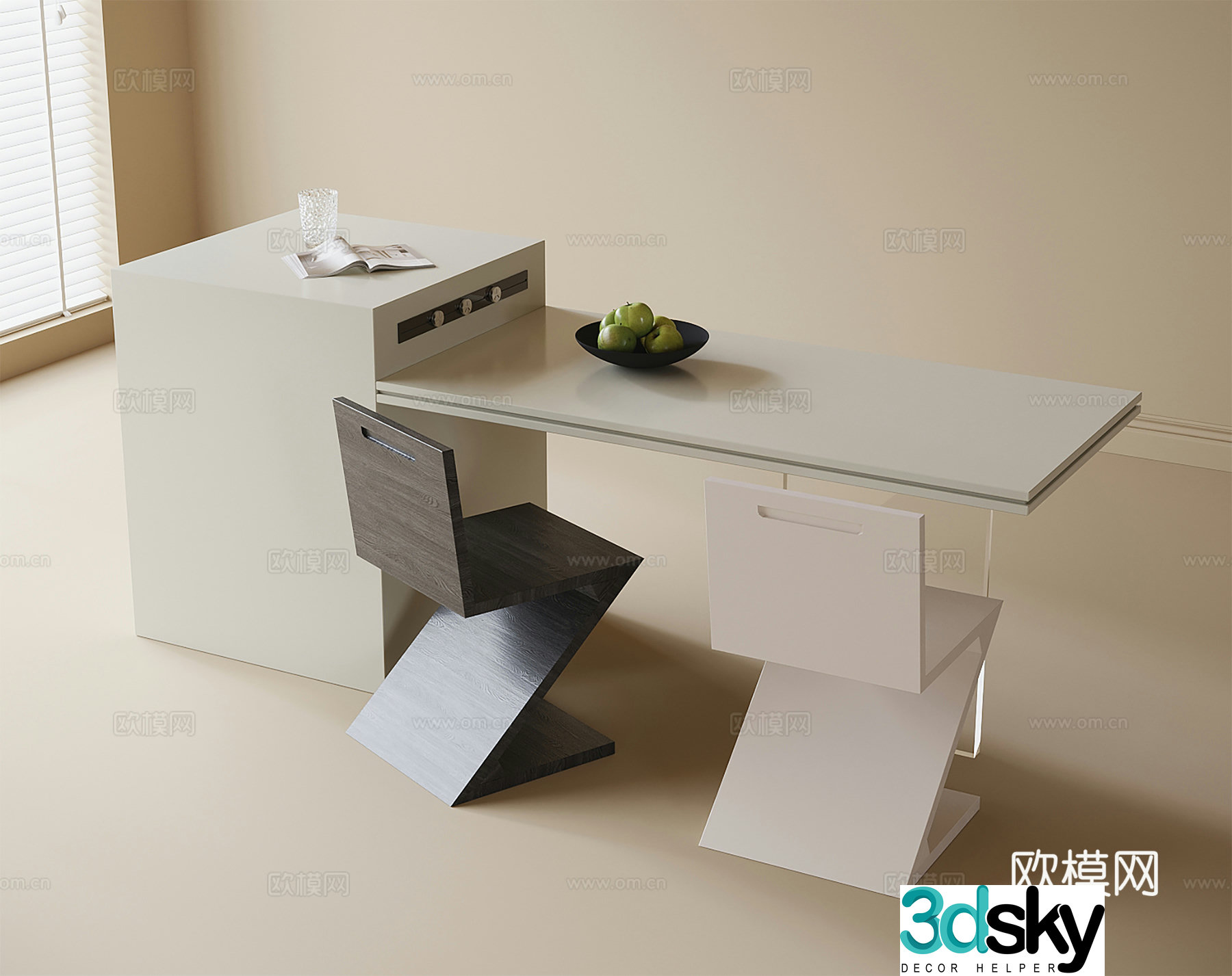 Modern dining table and chairs Island dining table and dining chair 3d model