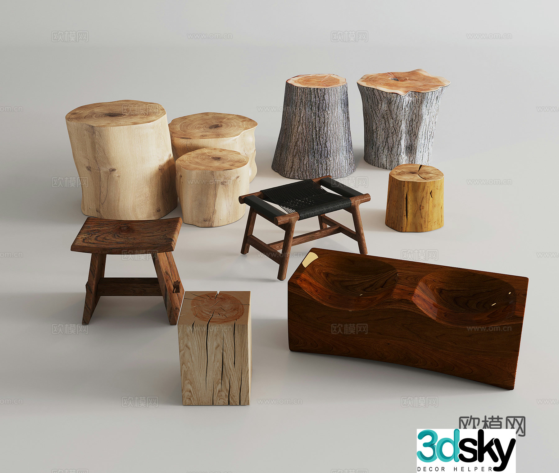 Wasabi wind solid wood stool old wood stool wooden pier other stool 3D model